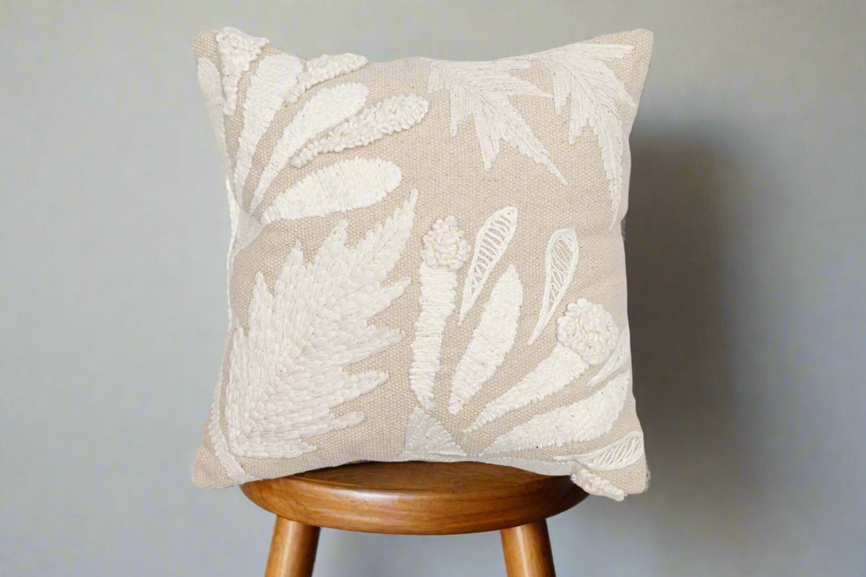 Iris Cotton Embroidered Cushion Cover | 18 x18 inches