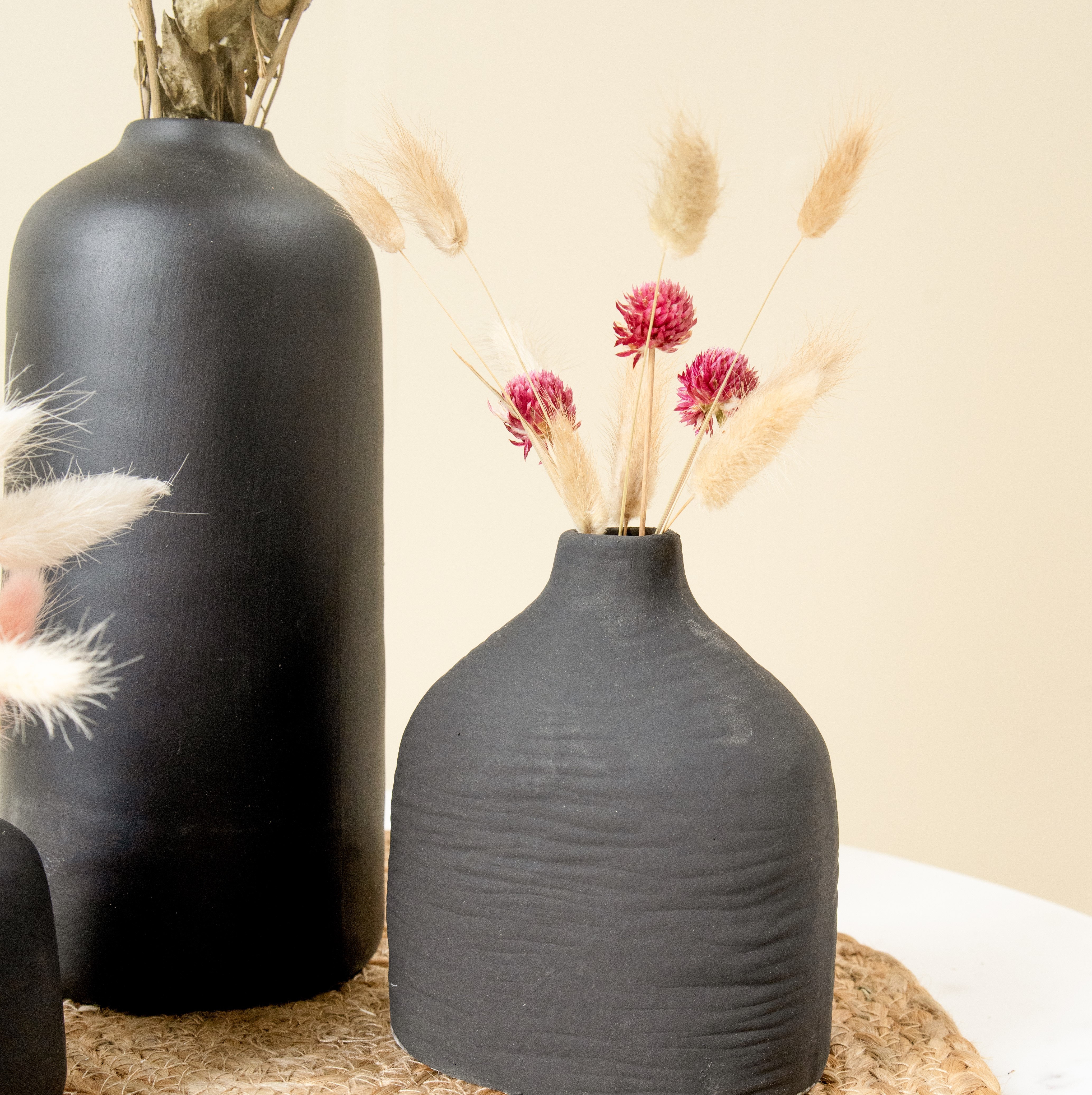 Black Bloom Trio | Set of 3 Black Vases & Multicolour Dried Flowers Combo thumbnail 5