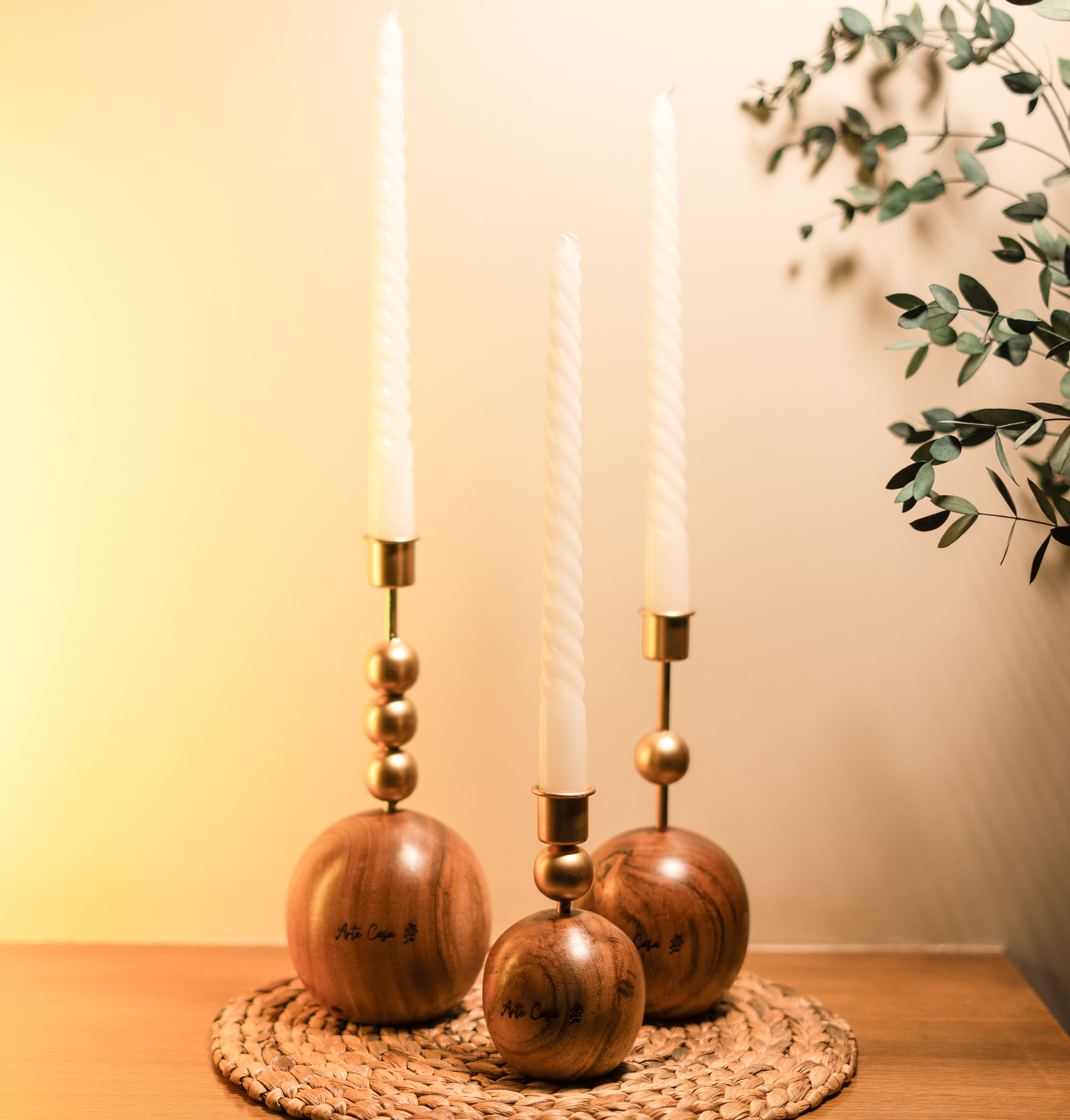 Wood & Metal Harmony Candle Holders- Set of 3