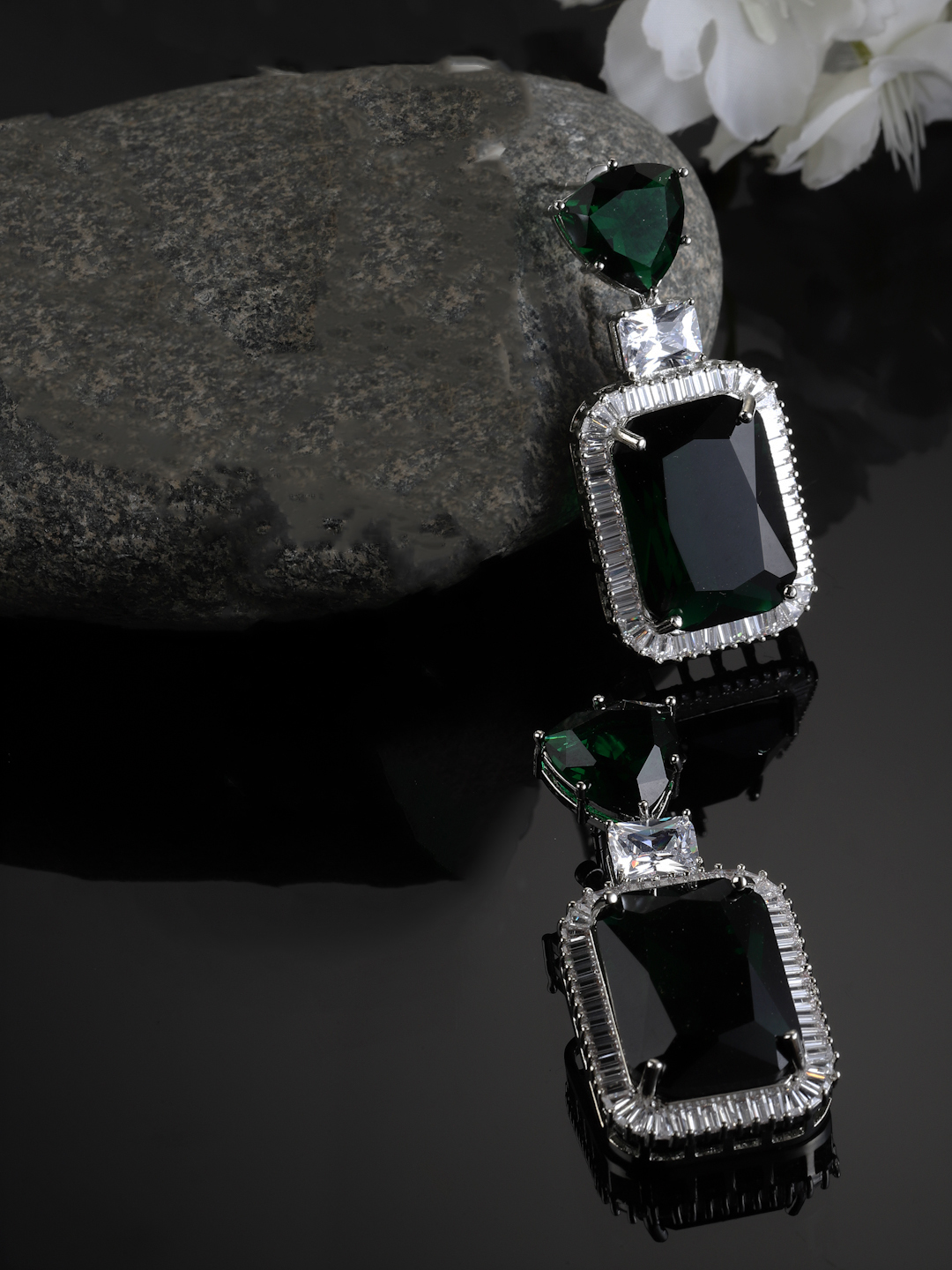 Raaz Drop Earring | American Diamonds, Natural Stones, Faux Emerald thumbnail 4