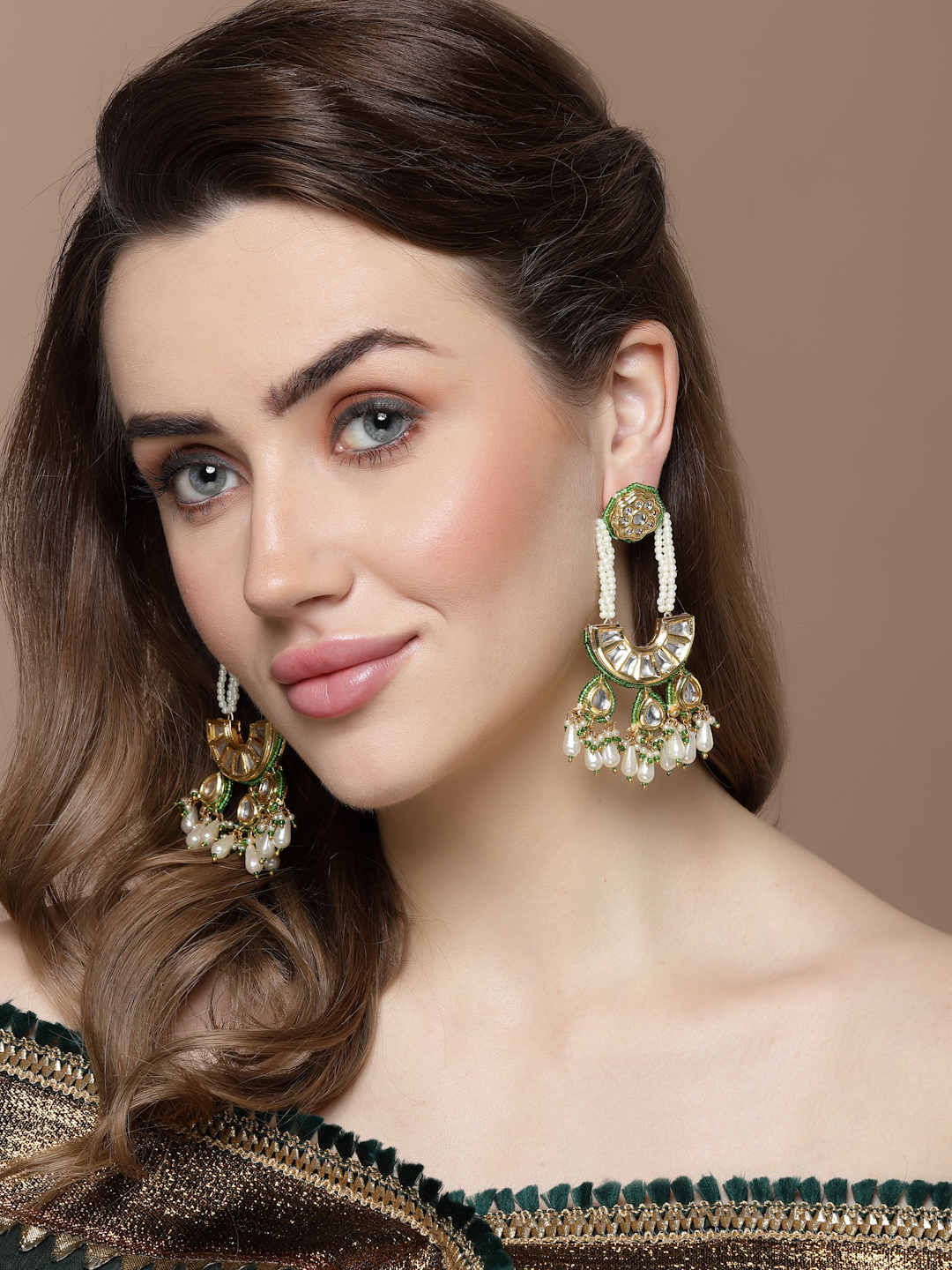 Bud Drop Earrings | Kundan, Pearls, Natural Stones, Faux Emerald