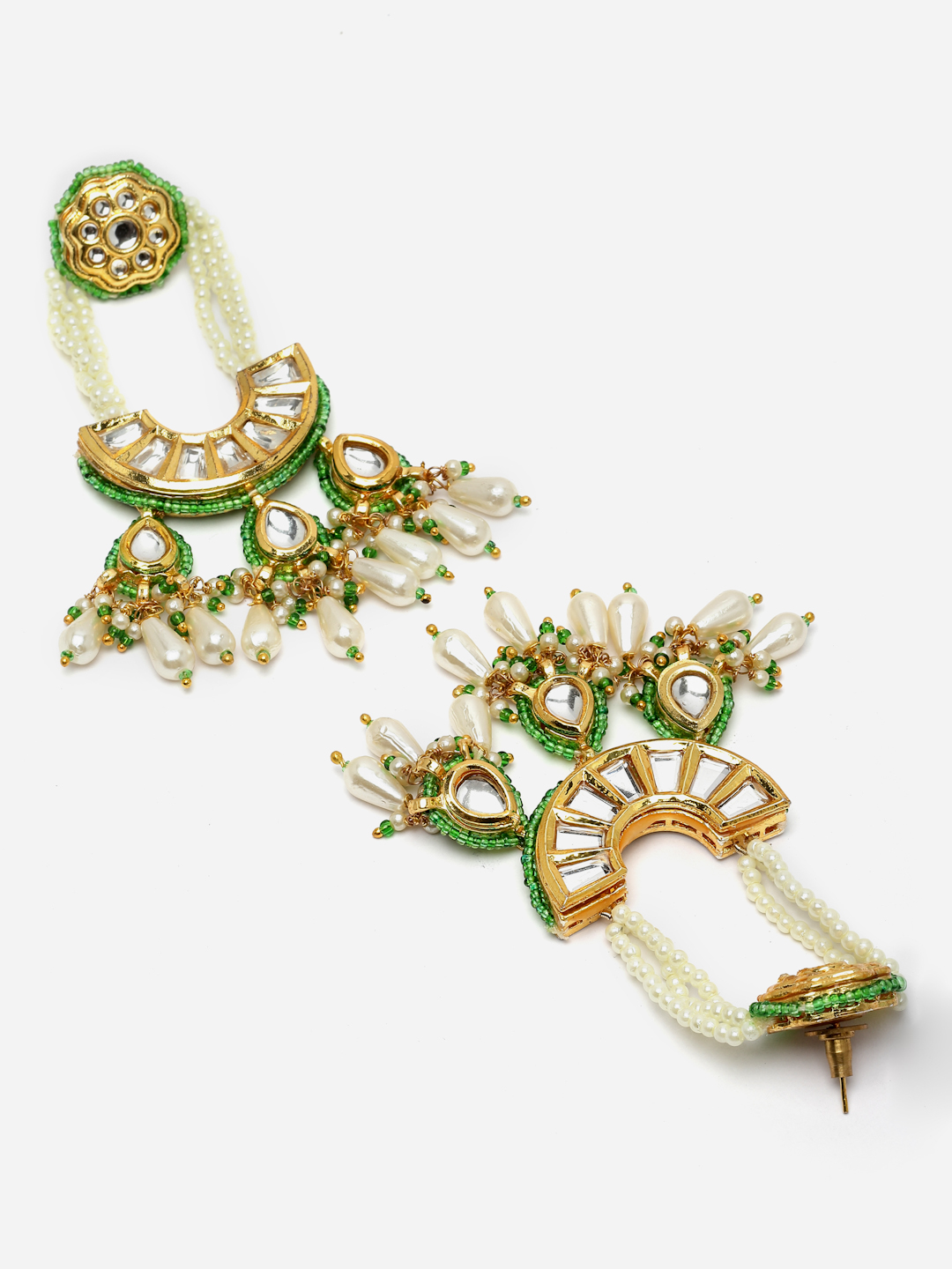 Bud Drop Earrings | Kundan, Pearls, Natural Stones, Faux Emerald thumbnail 3