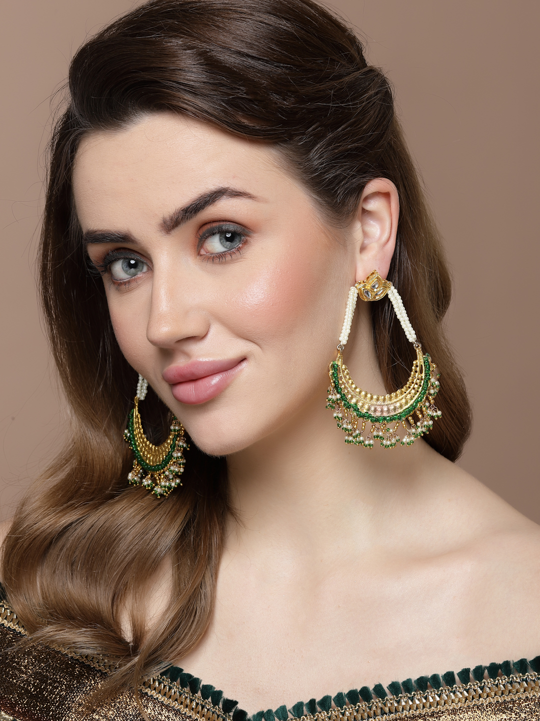 Sadaqat Drop Earring | Kundan, Pearls, Natural Stones, Faux Emerald