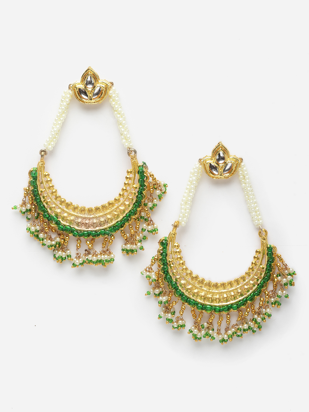 Sadaqat Drop Earring | Kundan, Pearls, Natural Stones, Faux Emerald thumbnail 4