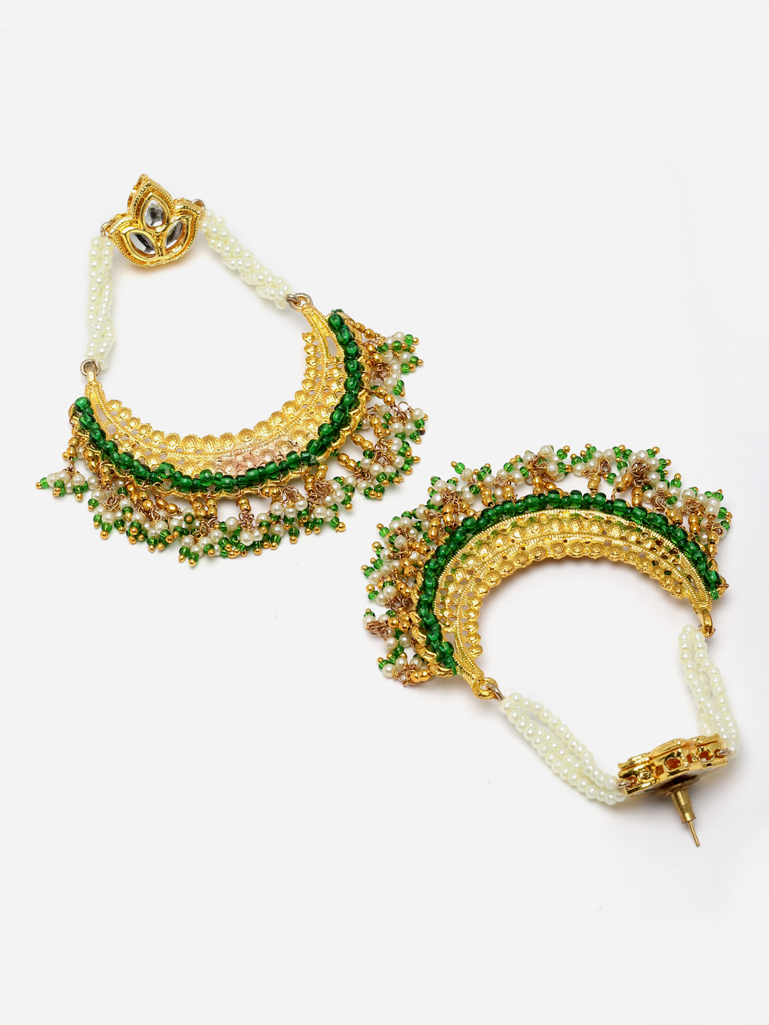 Sadaqat Drop Earring | Kundan, Pearls, Natural Stones, Faux Emerald thumbnail 3