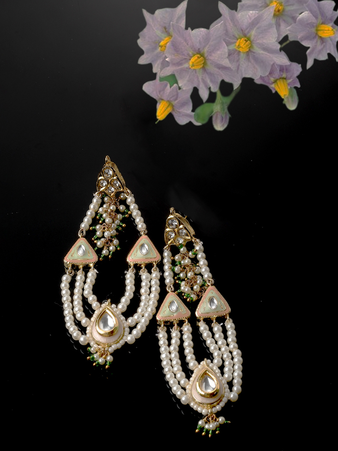 Zubaan Drop Earring | Kundan, American Diamonds, Pearls, Natural Stones, Faux Emerald