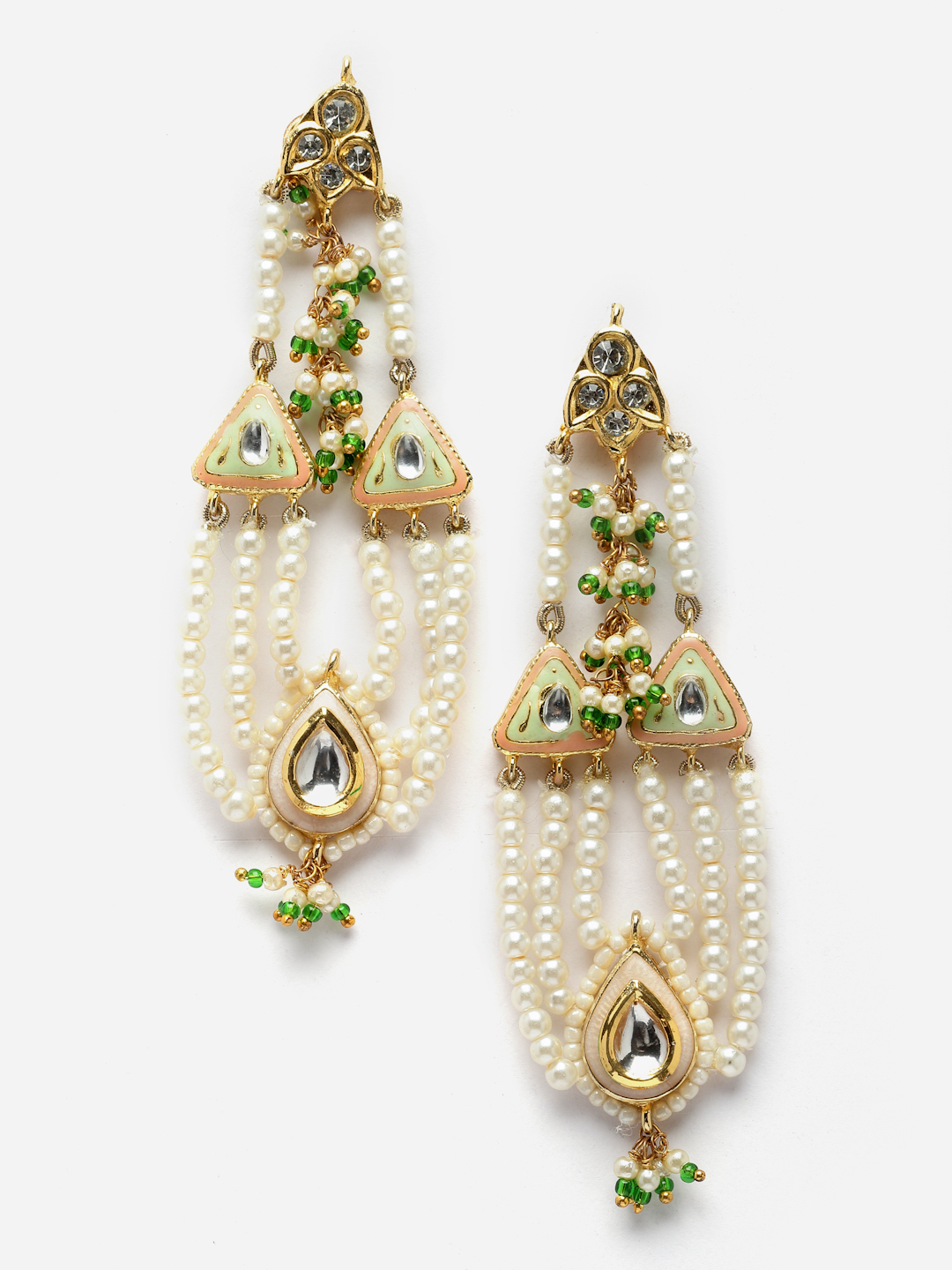 Zubaan Drop Earring | Kundan, American Diamonds, Pearls, Natural Stones, Faux Emerald thumbnail 3