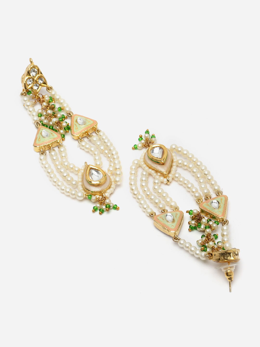 Zubaan Drop Earring | Kundan, American Diamonds, Pearls, Natural Stones, Faux Emerald thumbnail 4