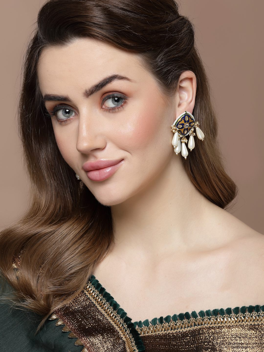 Sapphire Sensation Drop Earrings | Kundan, Pearls, Natural Stones - alternate view
