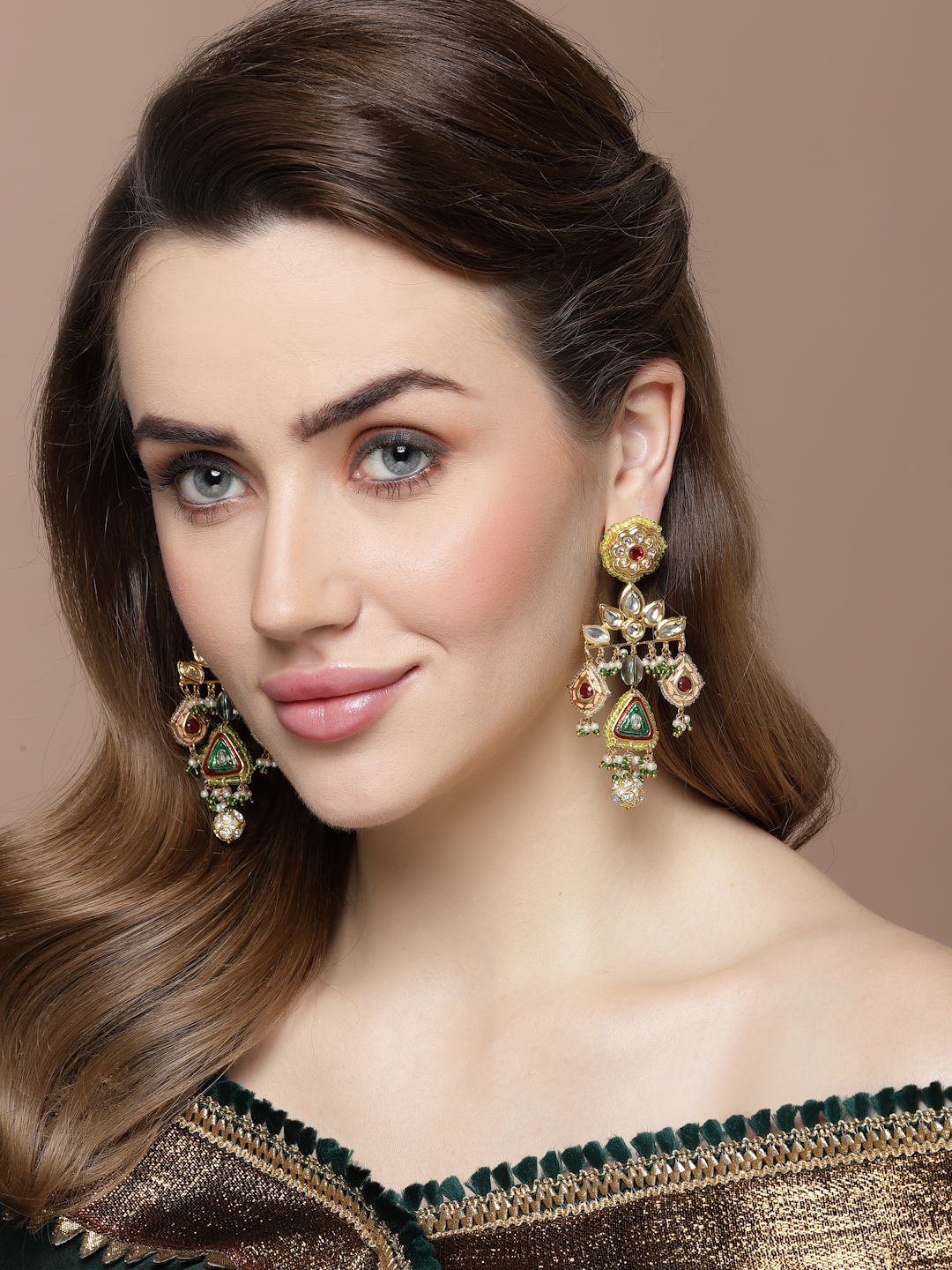 Mint Drop Earring | Kundan, Pearls, Natural Stones