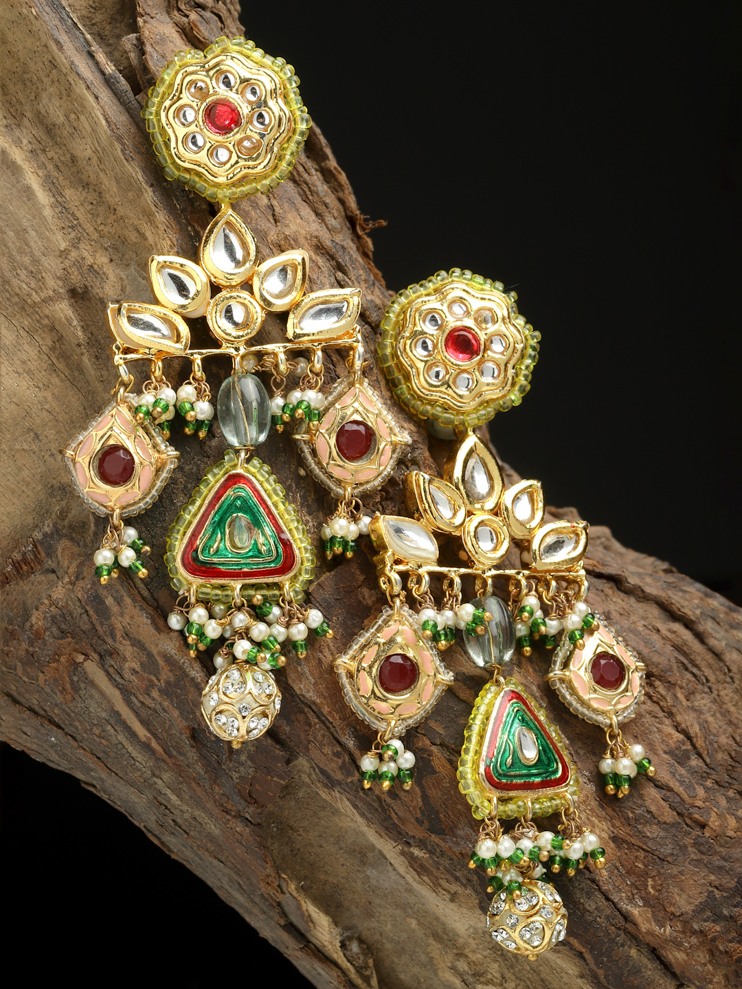 Mint Drop Earring | Kundan, Pearls, Natural Stones - alternate view