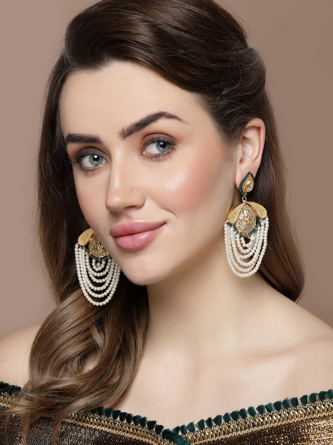 Petal Drop Earrings | Kundan, Pearls, Natural Stones, Faux Emerald