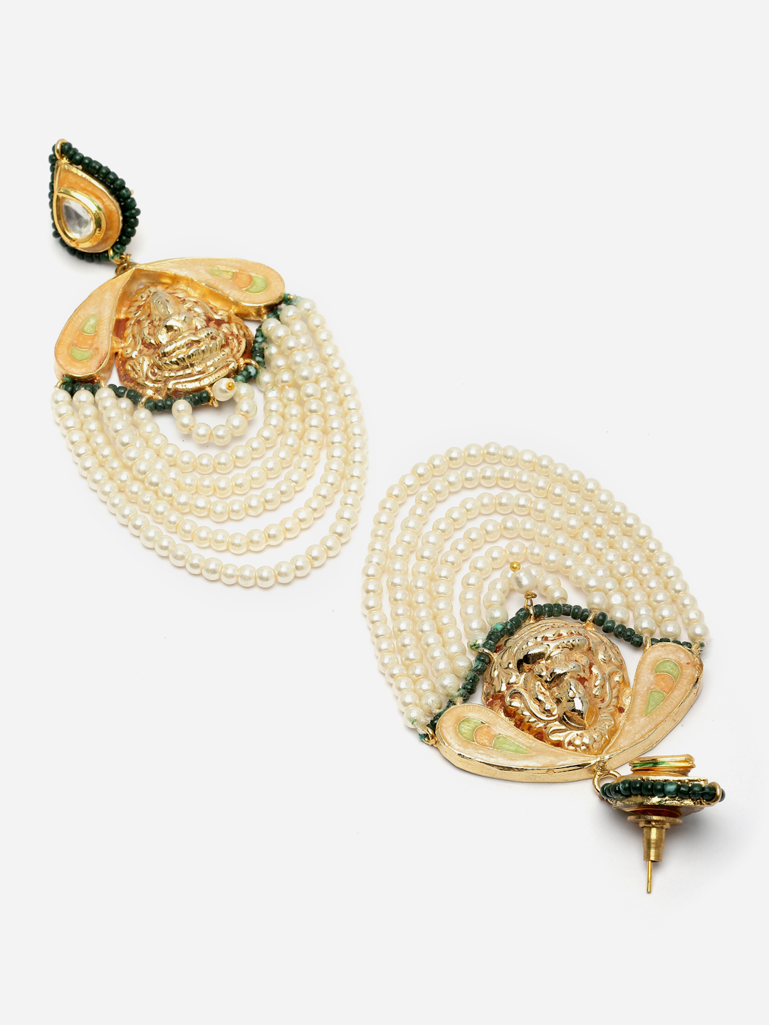 Petal Drop Earrings | Kundan, Pearls, Natural Stones, Faux Emerald thumbnail 3