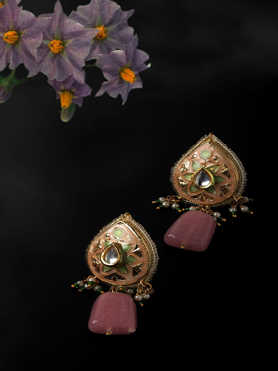 Sand Drop Earrings | Kundan, Pearls, Natural Stones thumbnail 3