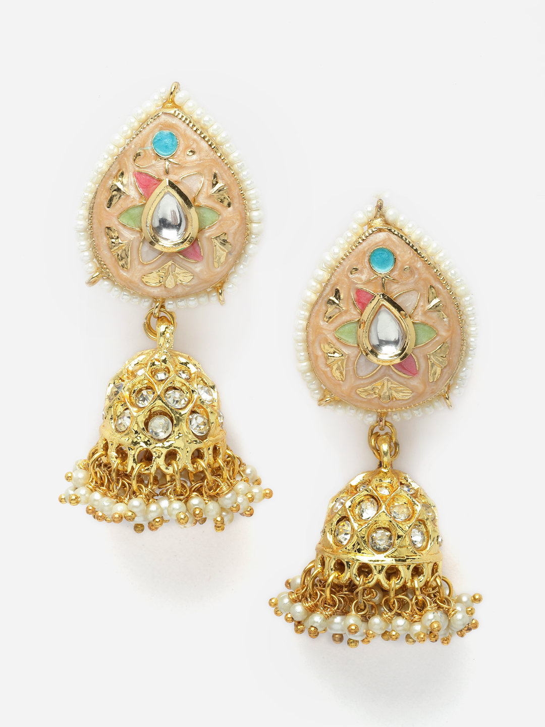 Seashell Jhumkas | Kundan, American Diamonds, Pearls, Natural Stones thumbnail 3
