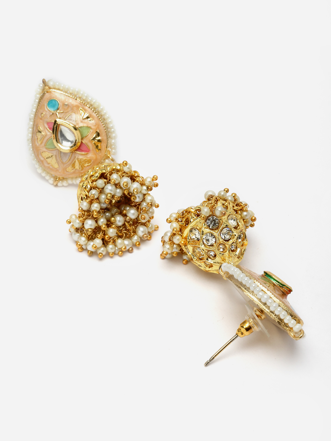 Seashell Jhumkas | Kundan, American Diamonds, Pearls, Natural Stones thumbnail 4