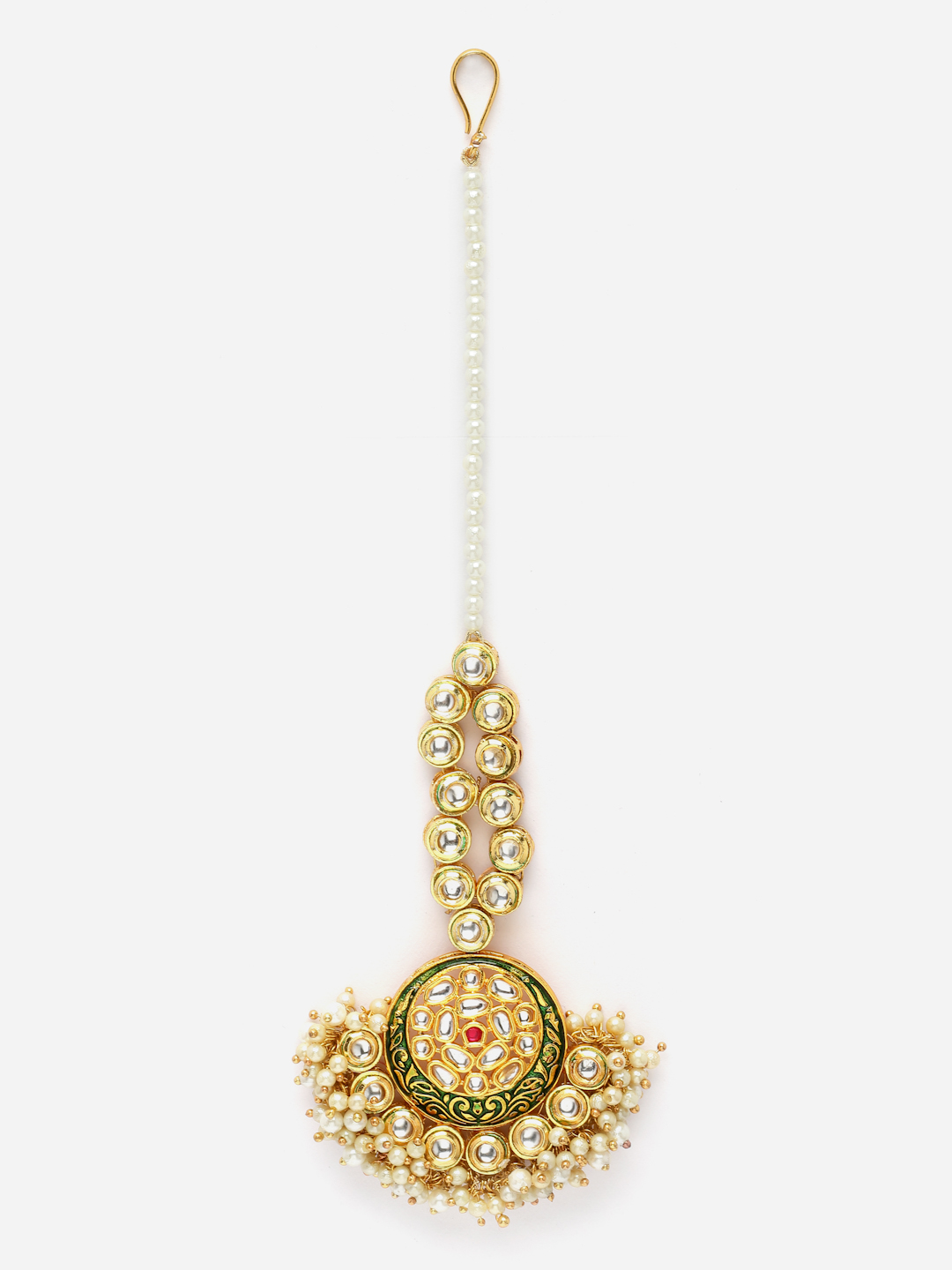 Seagreen Maang Tikka Hair Jewellery | Kundan, Pearls, Natural Stones thumbnail 5