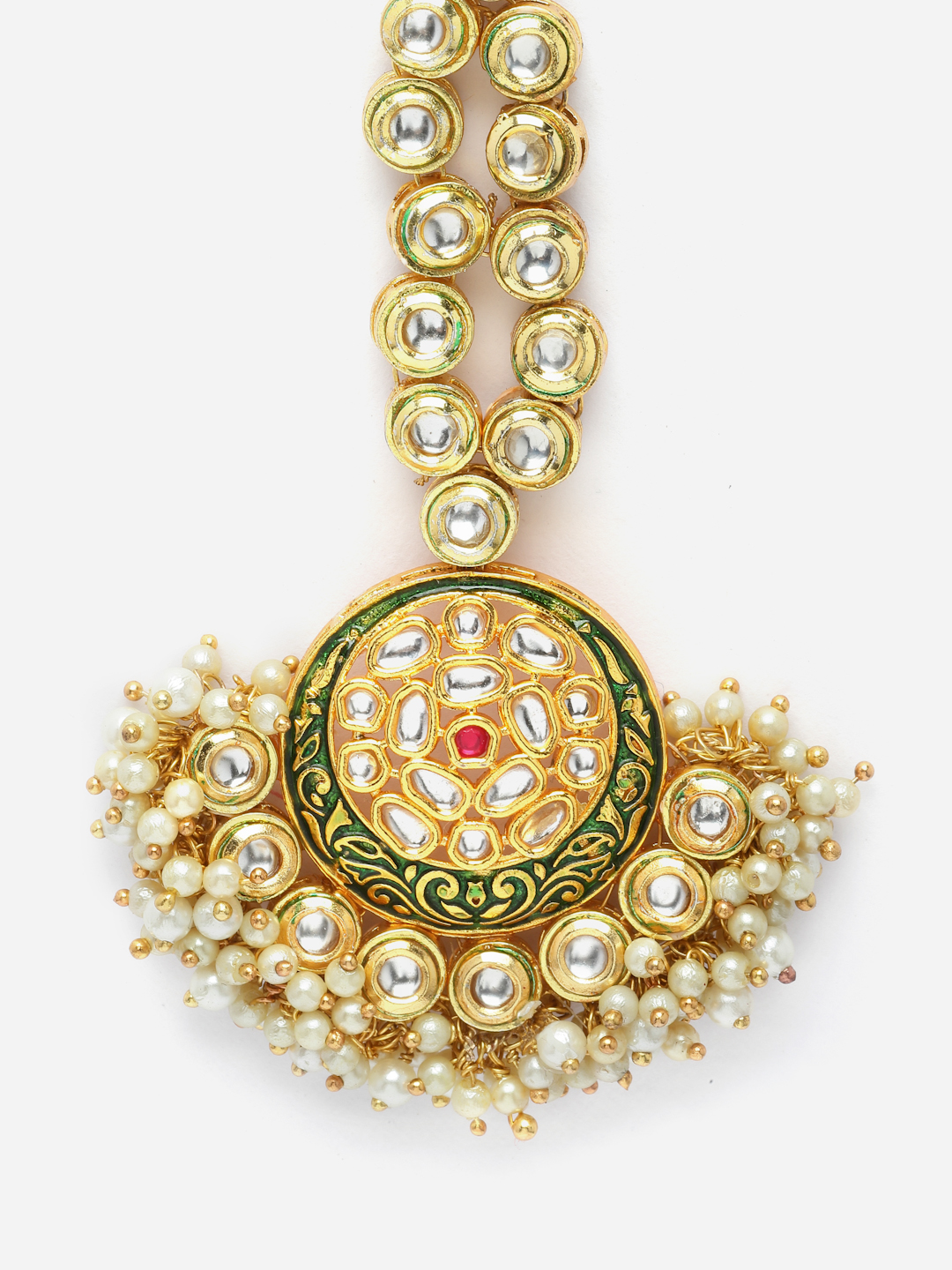 Seagreen Maang Tikka Hair Jewellery | Kundan, Pearls, Natural Stones thumbnail 4