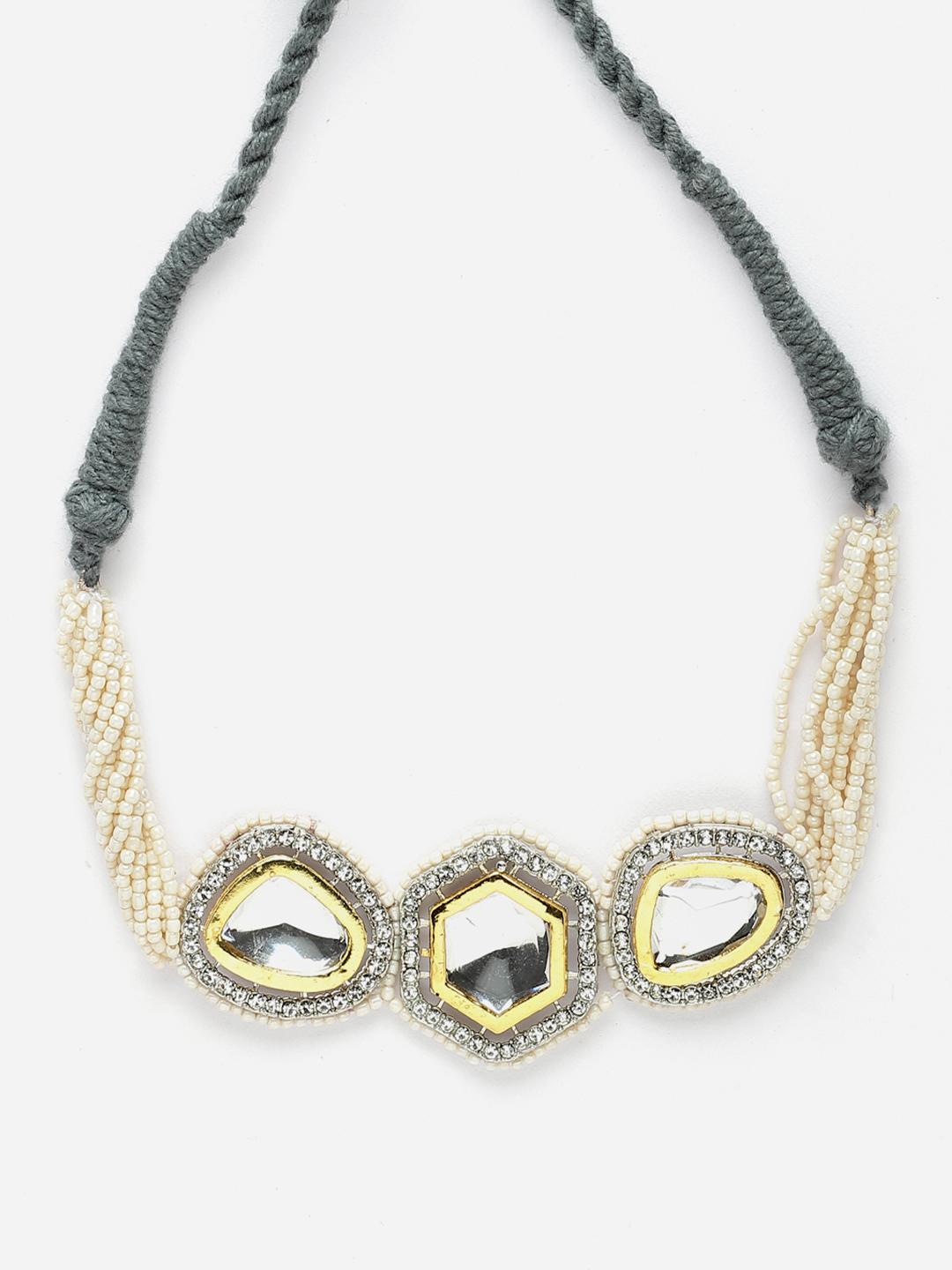 Silver Veil Choker Necklace | Kundan, American Diamonds, Pearls, Natural Stones thumbnail 4
