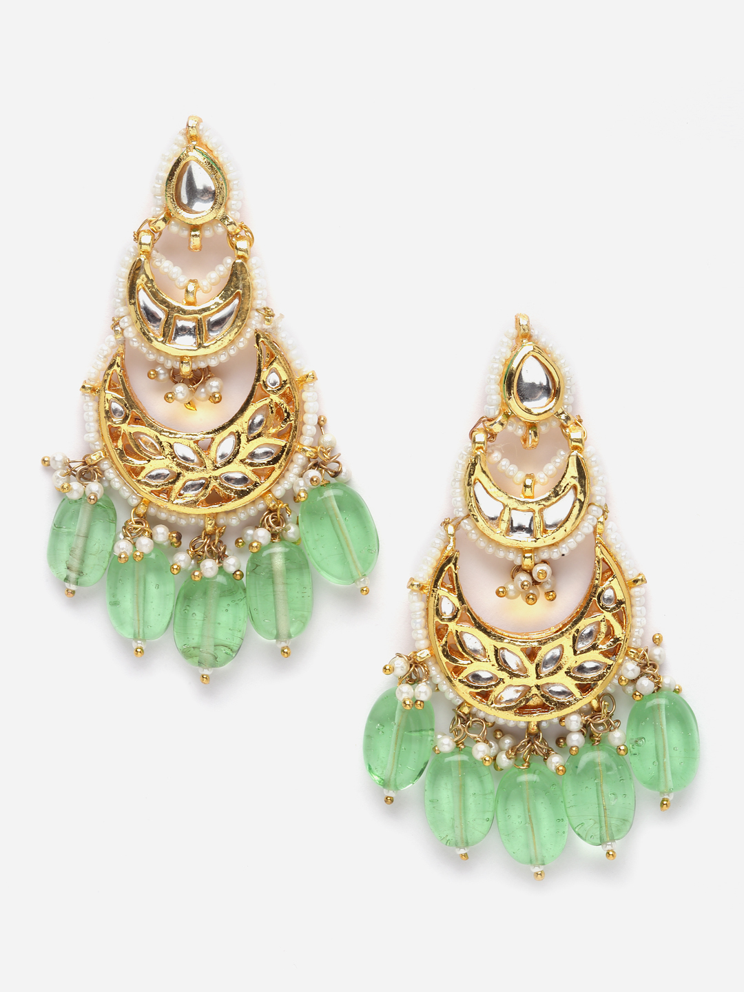 Zucchini Necklace with Earrings Jewellery Set | Kundan, Pearls, Natural Stones thumbnail 5