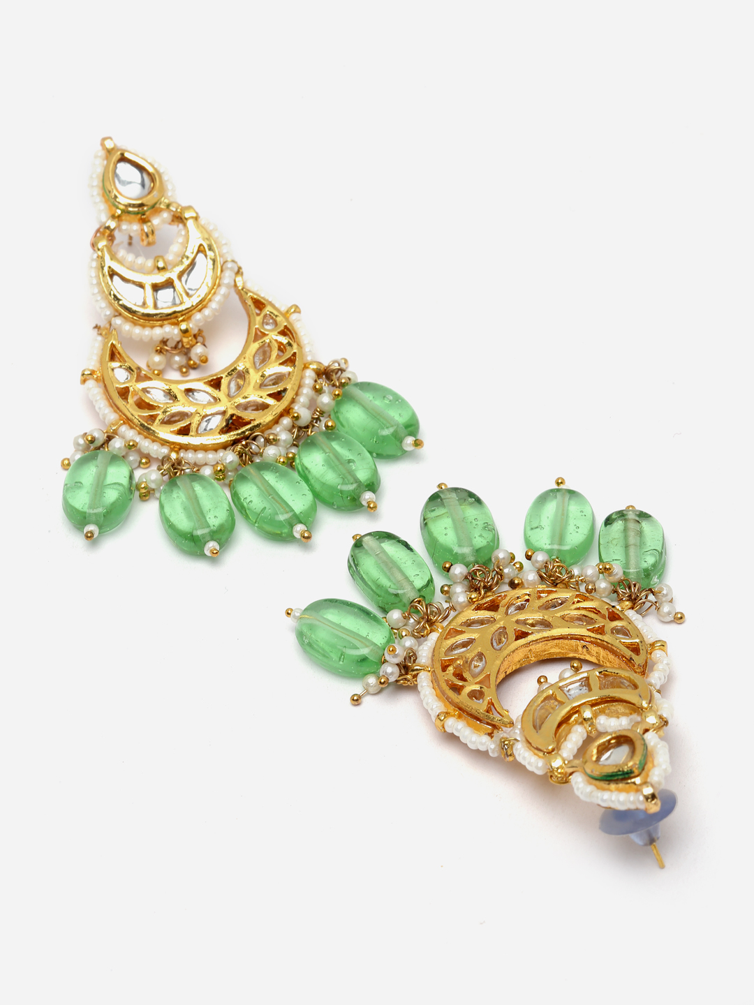 Zucchini Necklace with Earrings Jewellery Set | Kundan, Pearls, Natural Stones thumbnail 4