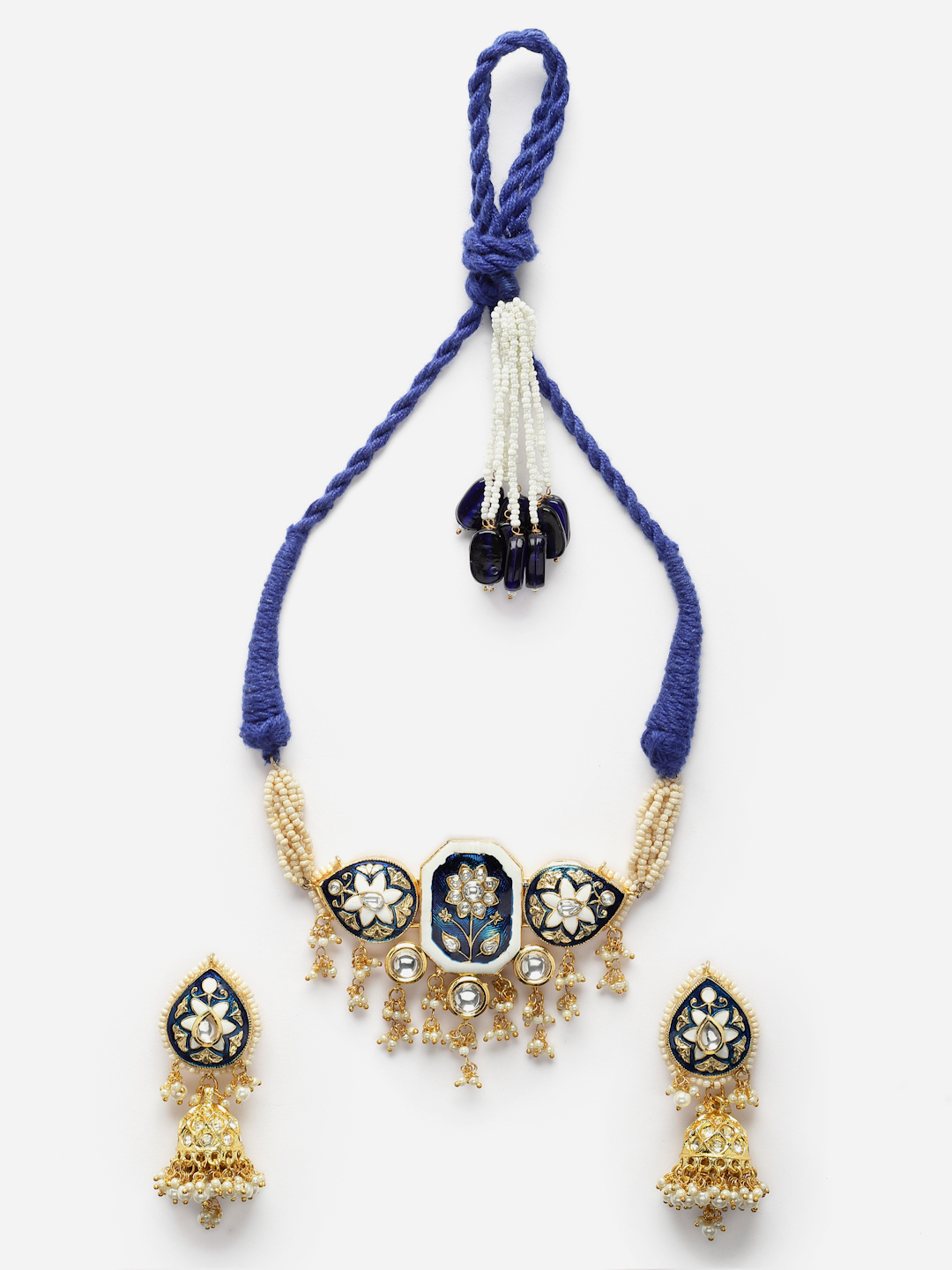 Neela Aabshaar Necklace with Earrings Jewellery Set | Kundan, Pearls, Natural Stones thumbnail 5