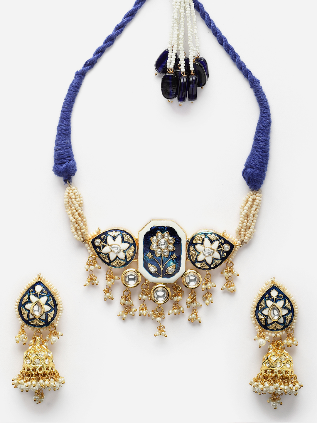 Neela Aabshaar Necklace with Earrings Jewellery Set | Kundan, Pearls, Natural Stones thumbnail 6