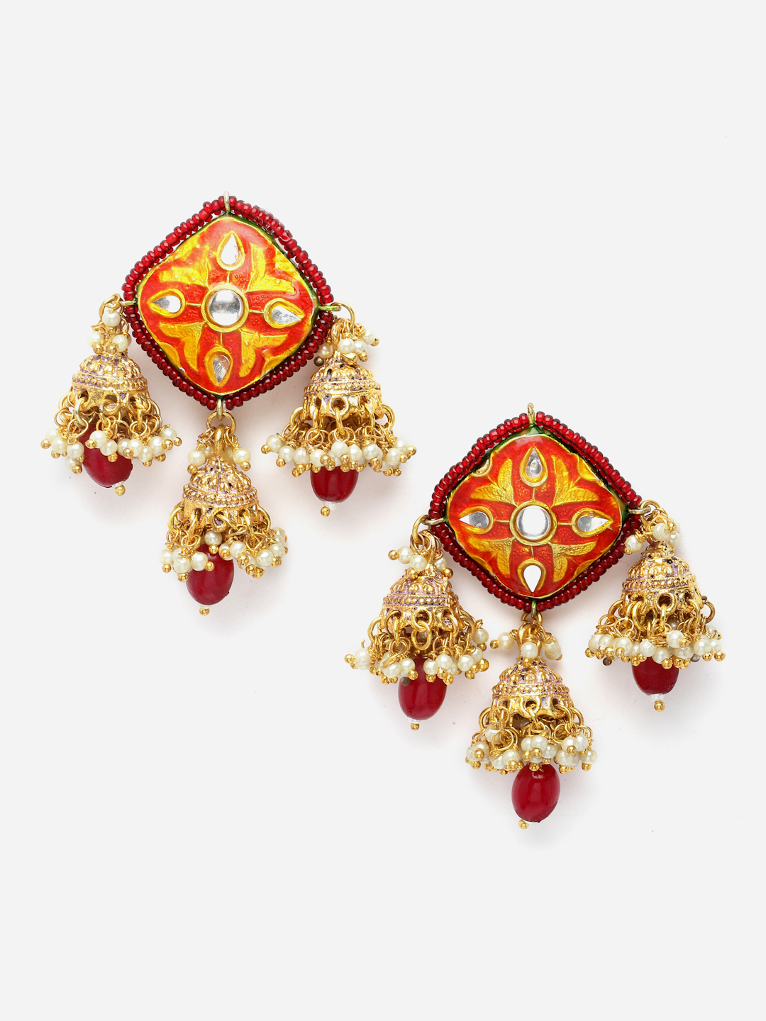 Garnet Glimmer Necklace with Earrings Kundan Jewellery Set | Kundan, Pearls, Natural Stones, Faux Ruby thumbnail 4