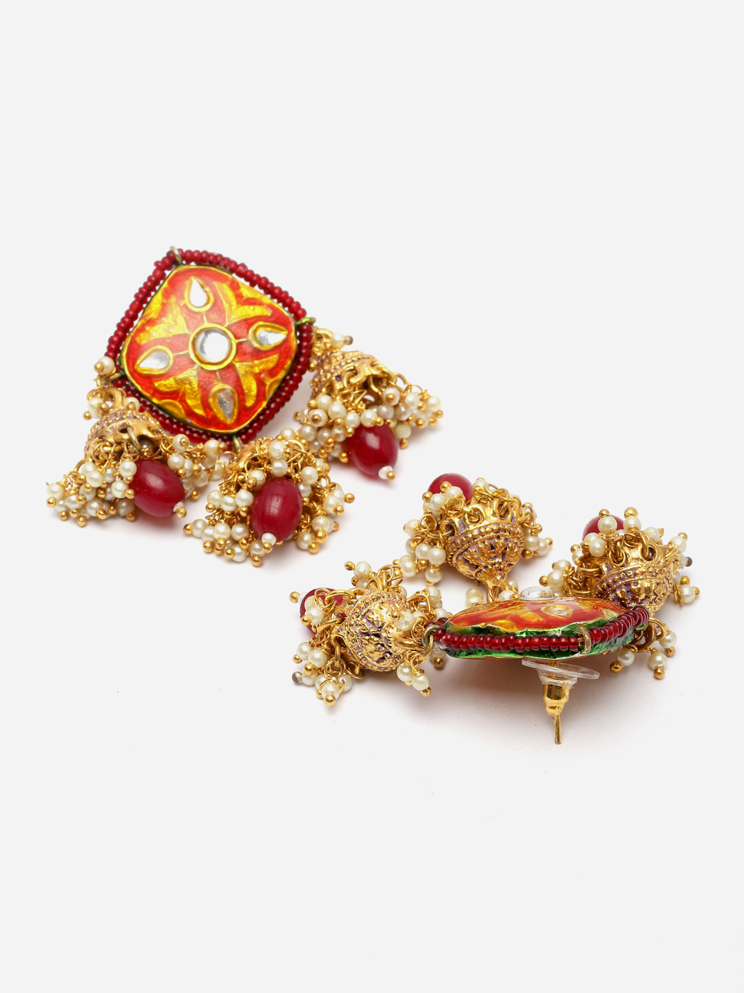 Garnet Glimmer Necklace with Earrings Kundan Jewellery Set | Kundan, Pearls, Natural Stones, Faux Ruby thumbnail 3