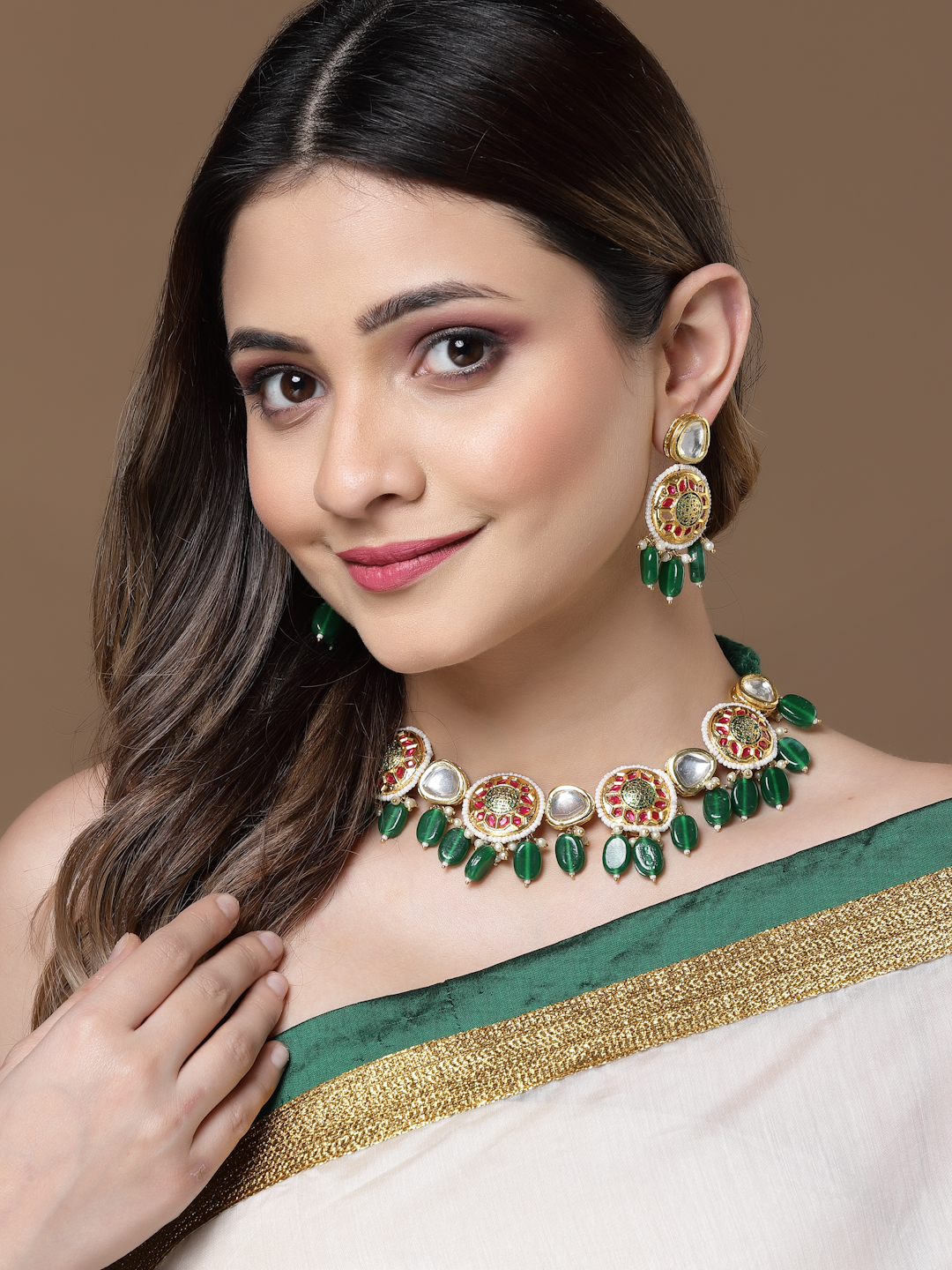 Zindagi Necklace with Earrings Jewellery Set | Kundan, Pearls, Natural Stones