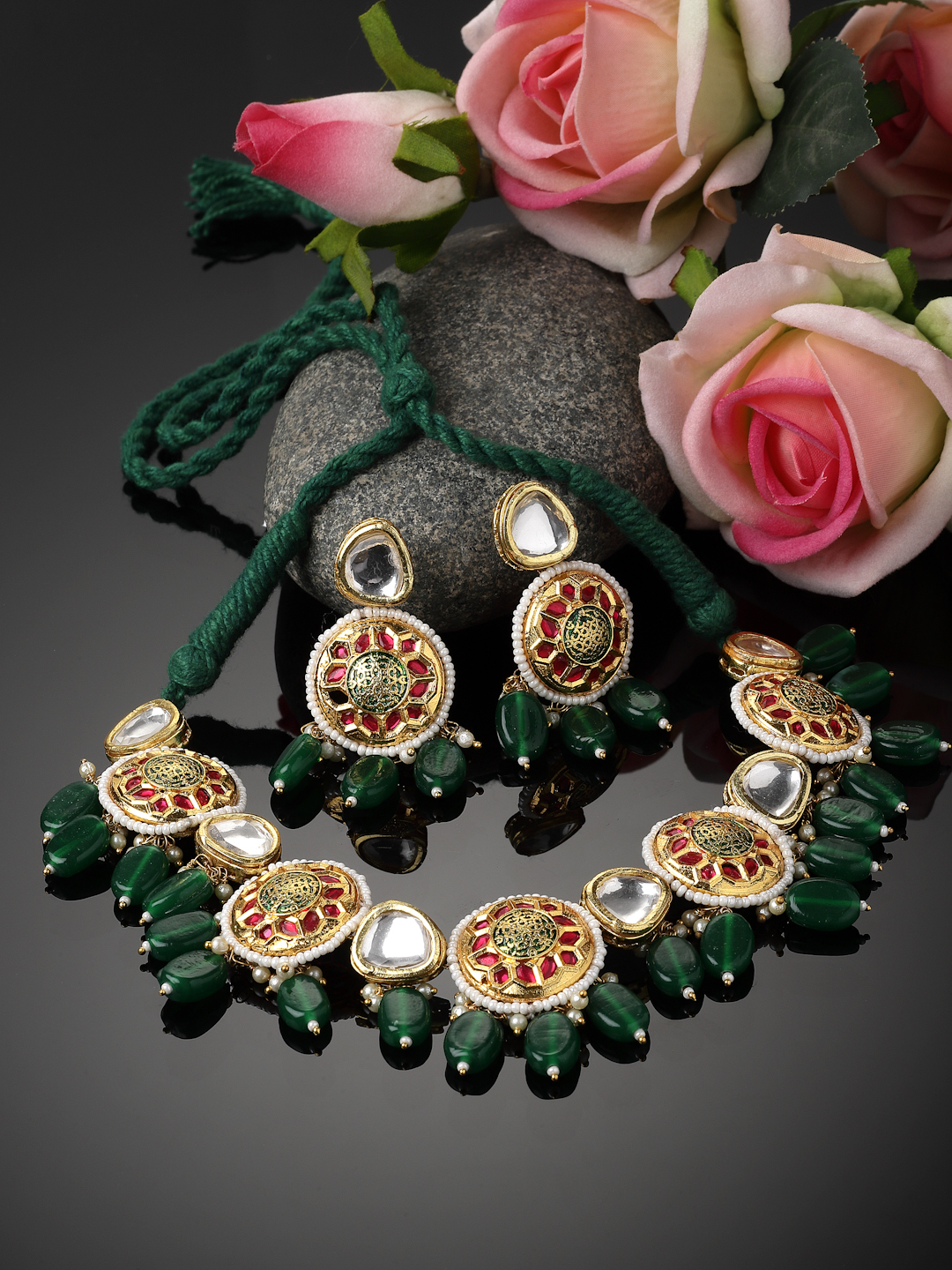 Zindagi Necklace with Earrings Jewellery Set | Kundan, Pearls, Natural Stones thumbnail 6