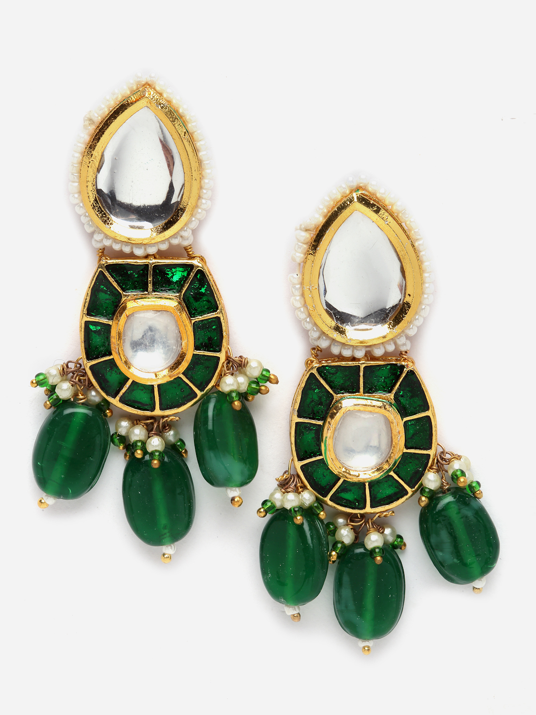 Poshak Necklace with Earrings Jewellery Set | Kundan, Pearls, Natural Stones, Faux Emerald thumbnail 4