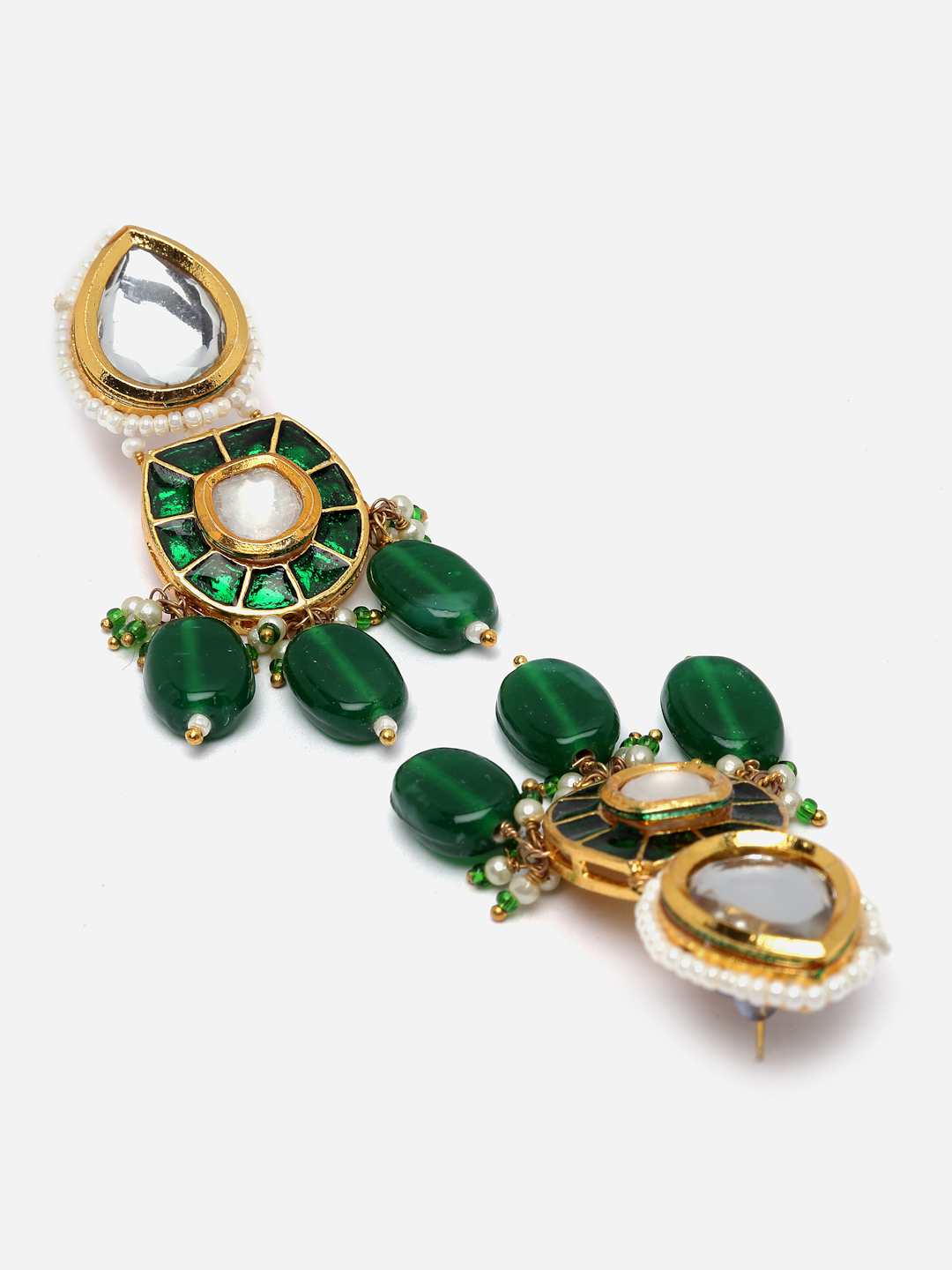 Poshak Necklace with Earrings Jewellery Set | Kundan, Pearls, Natural Stones, Faux Emerald thumbnail 3