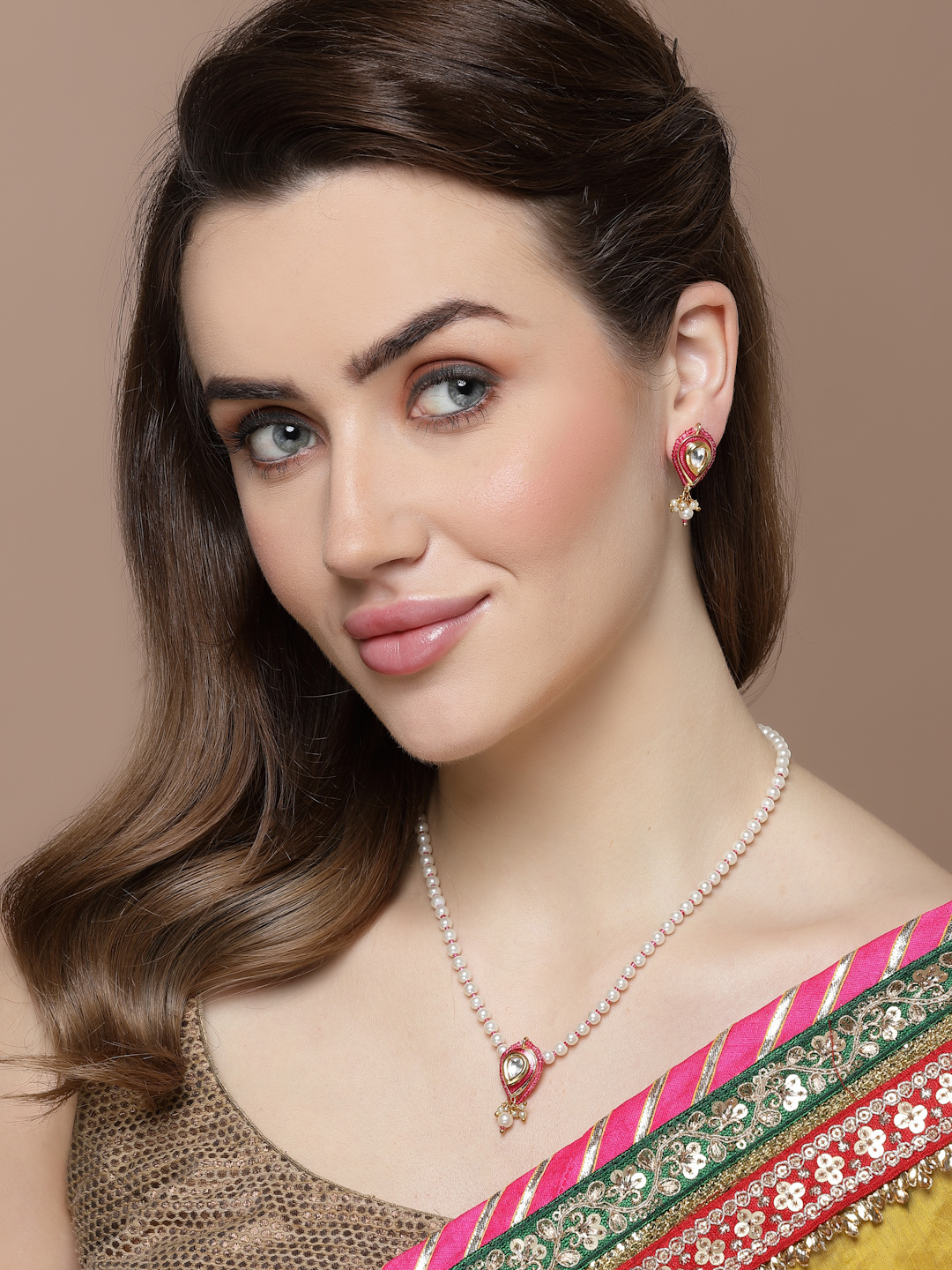 Dahlia Necklace with Earring Jewellery Set | Kundan, Pearls, Natural Stones thumbnail 2