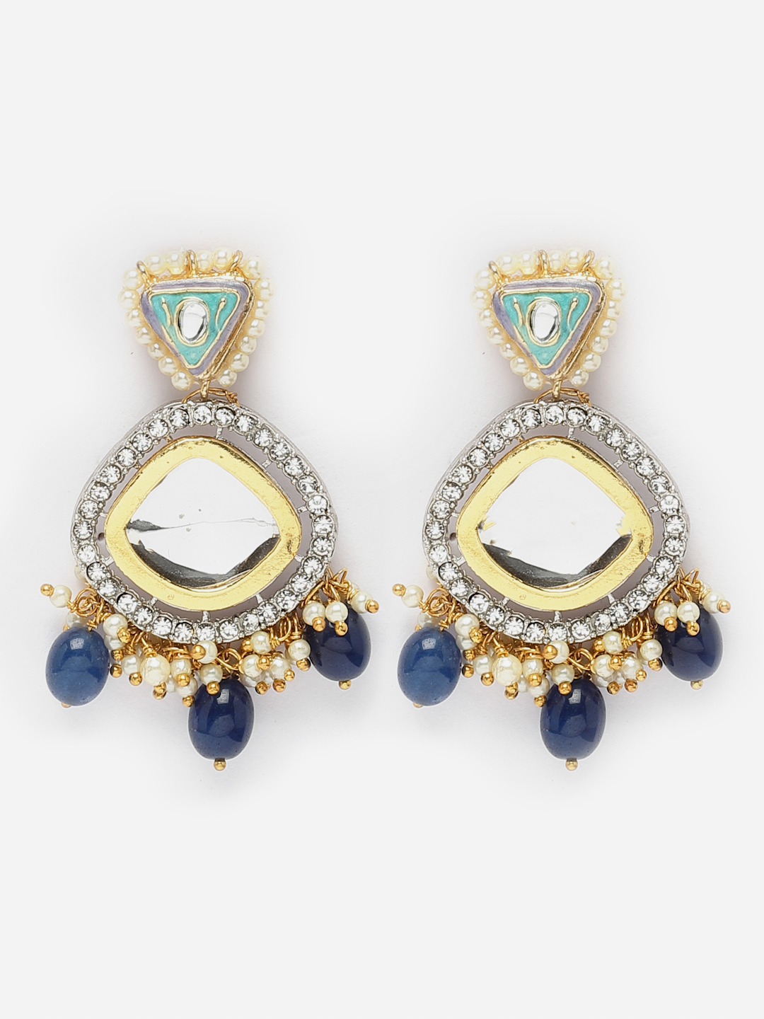 Aasmaan Necklace with Earrings Jewellery Set | Kundan, American Diamonds, Pearls, Natural Stones thumbnail 3