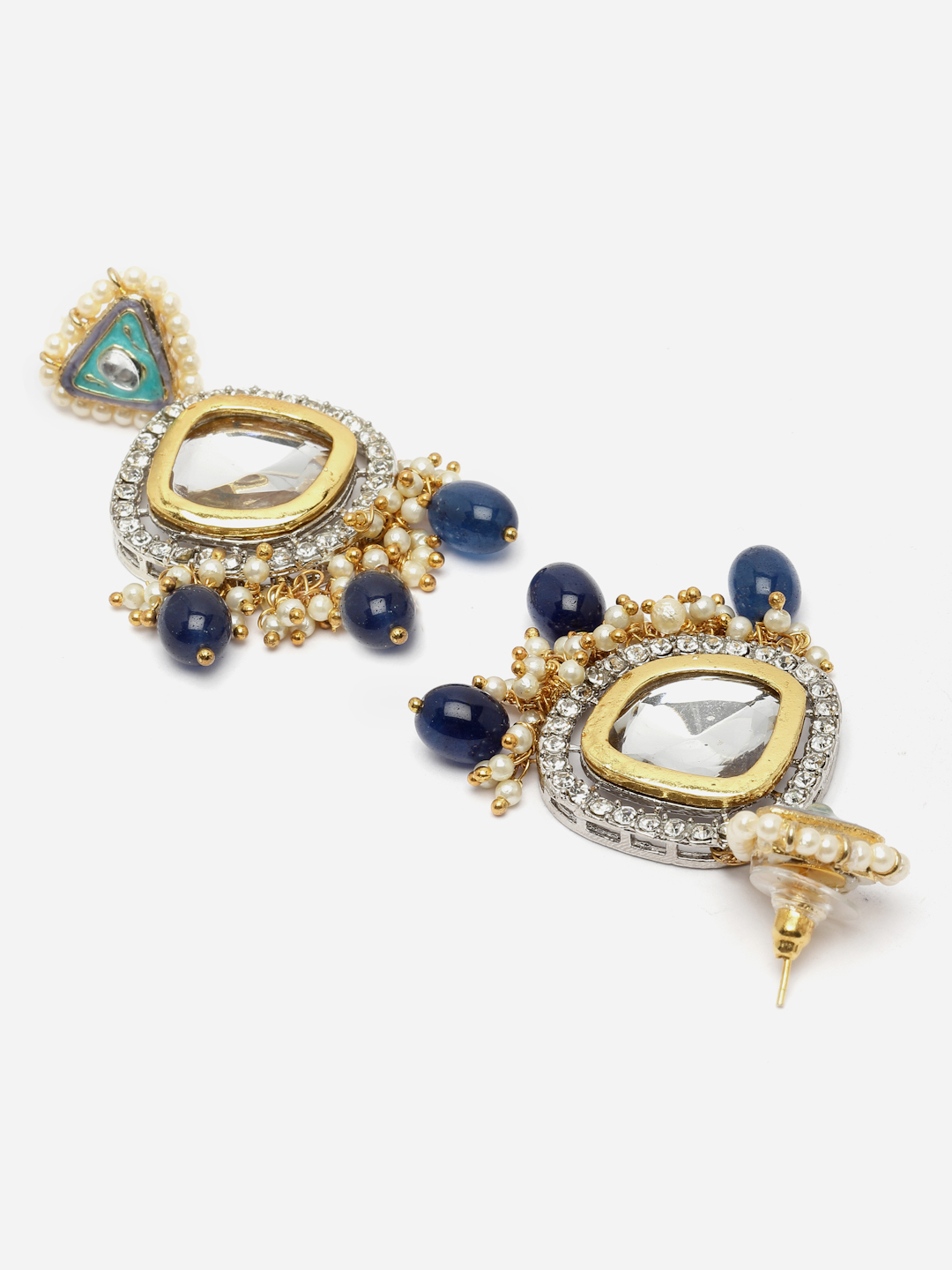 Aasmaan Necklace with Earrings Jewellery Set | Kundan, American Diamonds, Pearls, Natural Stones thumbnail 6