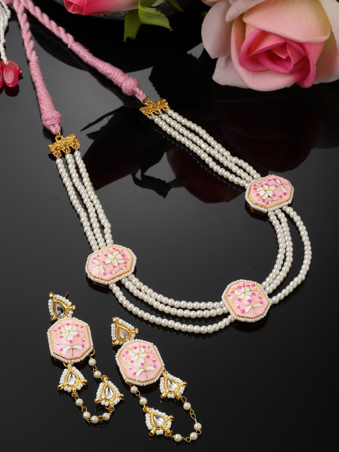 Sweet Necklace with Earrings Jewellery Set | Kundan, Pearls, Natural Stones