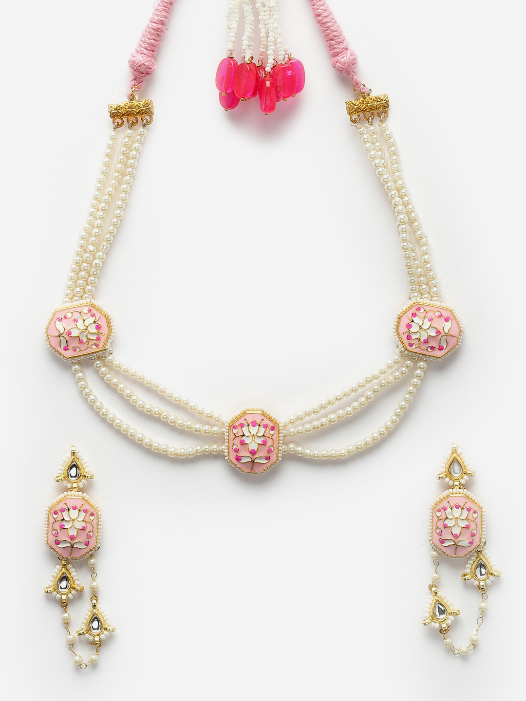 Sweet Necklace with Earrings Jewellery Set | Kundan, Pearls, Natural Stones thumbnail 4