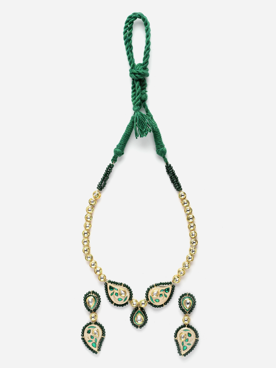Ambi Meenakari Necklace with Earring Jewellery Set | Kundan, Pearls, Natural Stones, Faux Emerald thumbnail 3