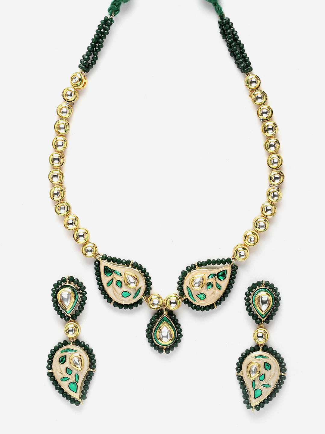 Ambi Meenakari Necklace with Earring Jewellery Set | Kundan, Pearls, Natural Stones, Faux Emerald thumbnail 4