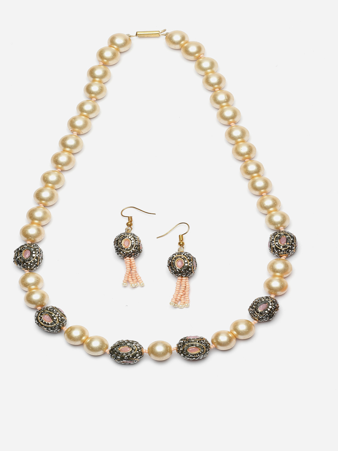 Candyfloss Pearls Necklace with Earrings Jewellery Set | American Diamonds, Pearls, Natural Stones thumbnail 3
