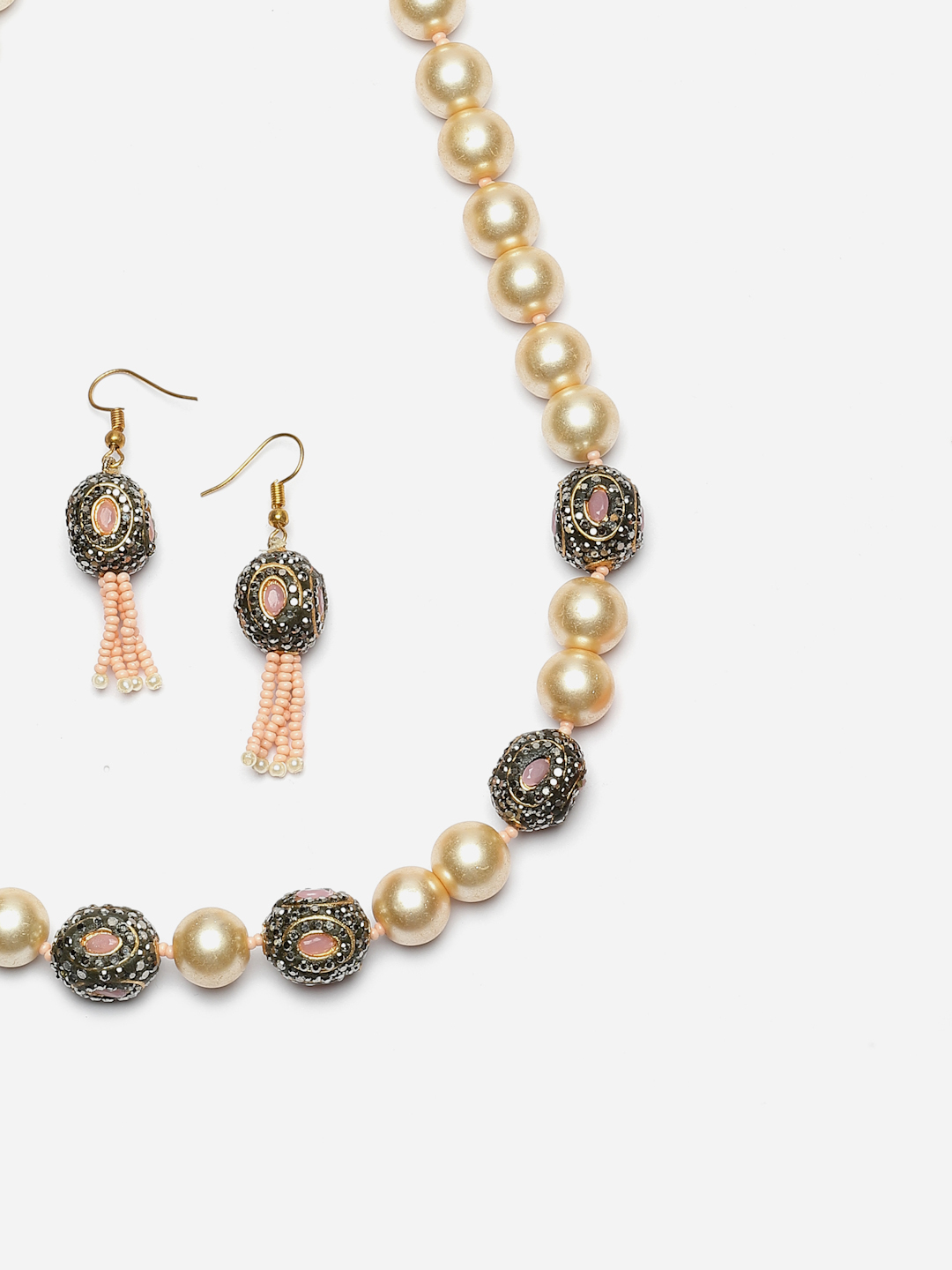Candyfloss Pearls Necklace with Earrings Jewellery Set | American Diamonds, Pearls, Natural Stones thumbnail 4