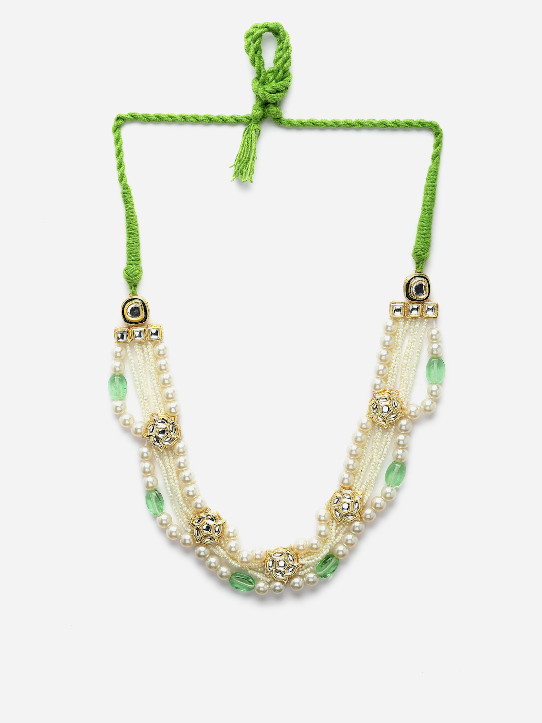 Eucalyptus String Necklace | Kundan, Pearls, Natural Stones, Faux Emerald thumbnail 3