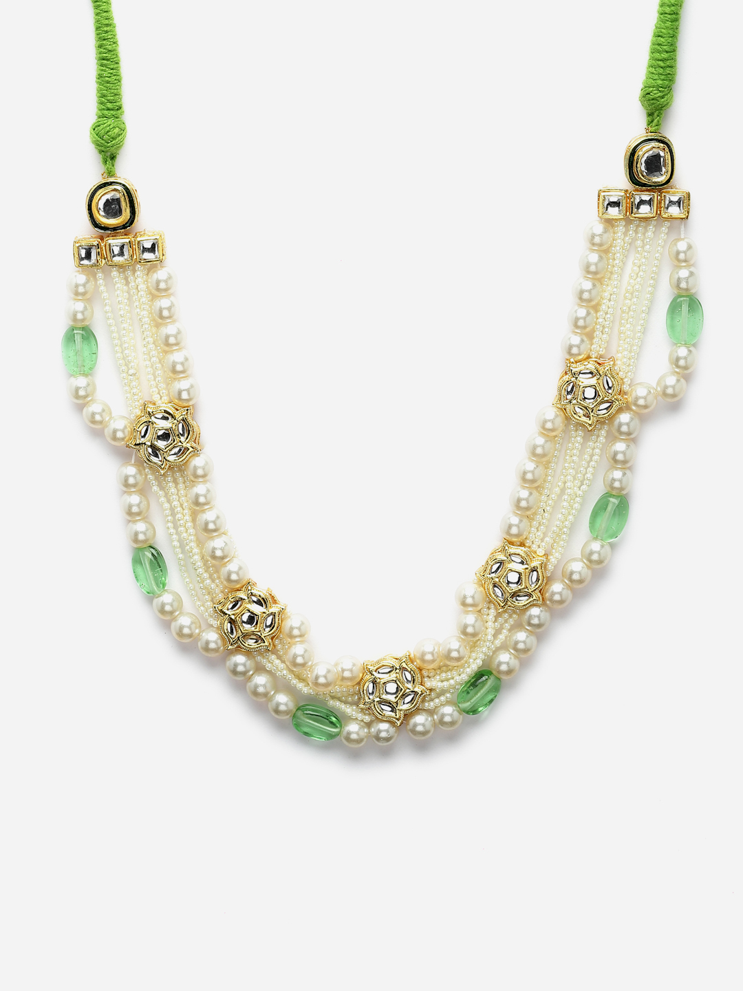 Eucalyptus String Necklace | Kundan, Pearls, Natural Stones, Faux Emerald thumbnail 4