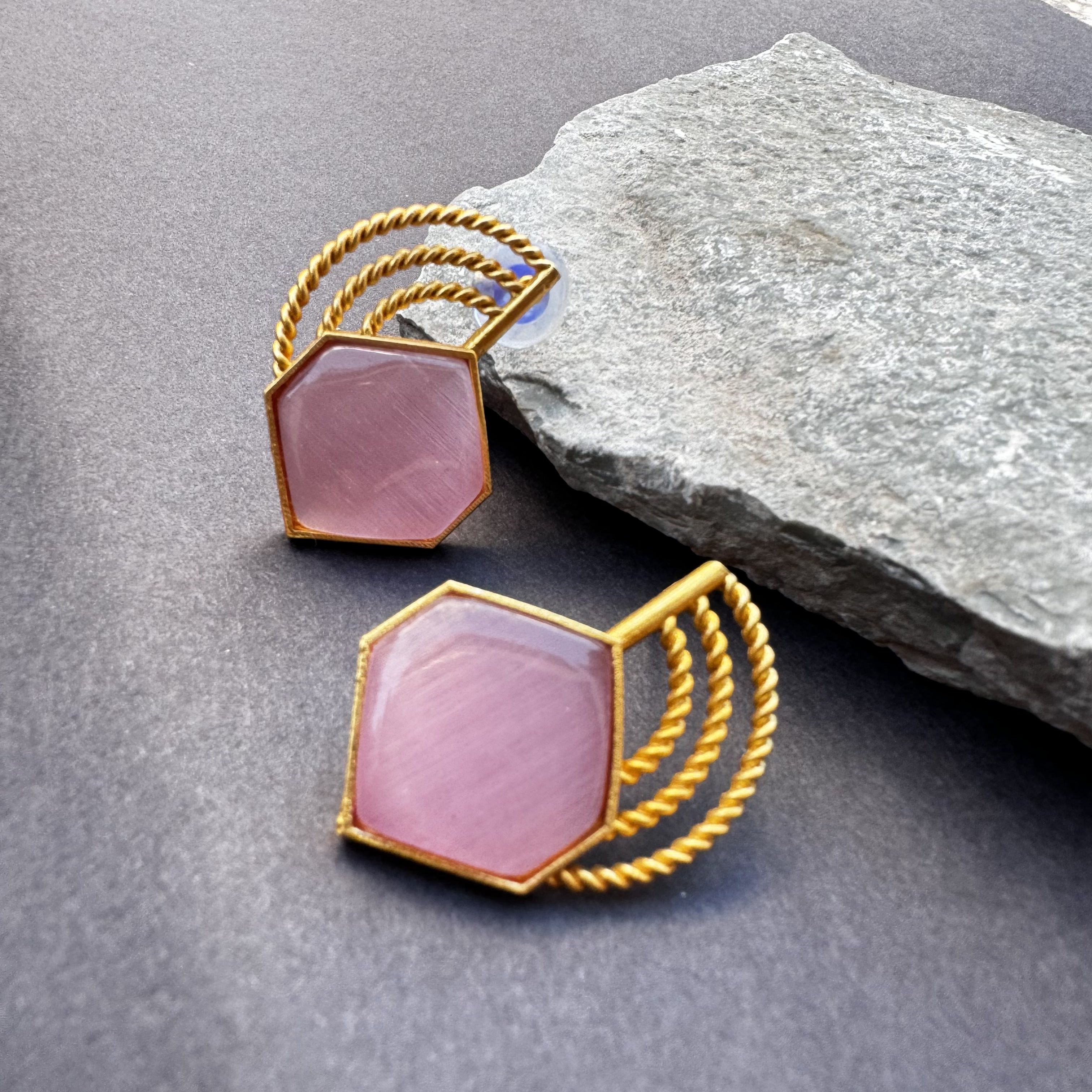 Hexa Luxe Studs Earrings | Brass | Handmade