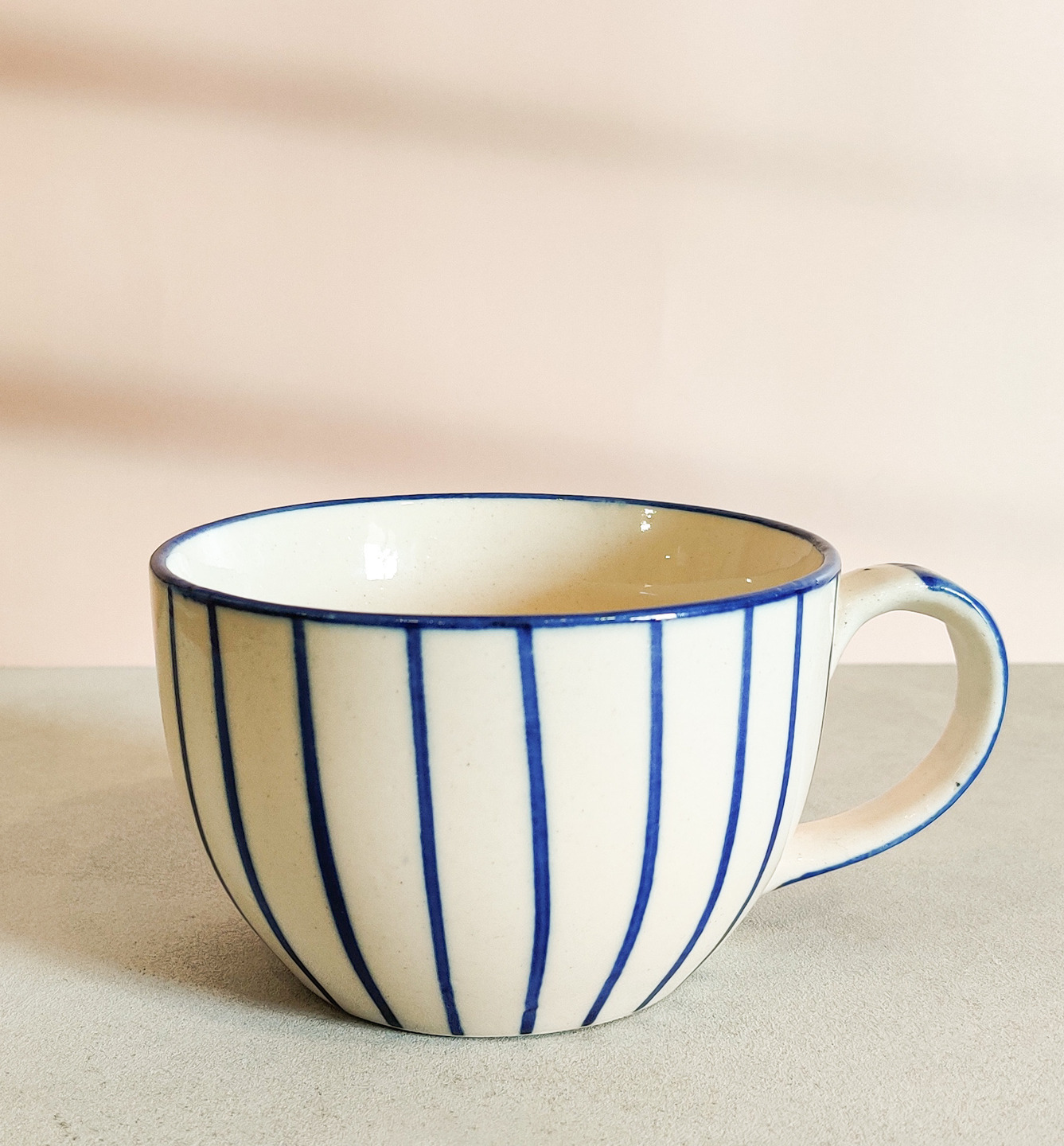 Thin Striped Soup Mug - Set of 2 | XL Broad Mug | 450ml thumbnail 2