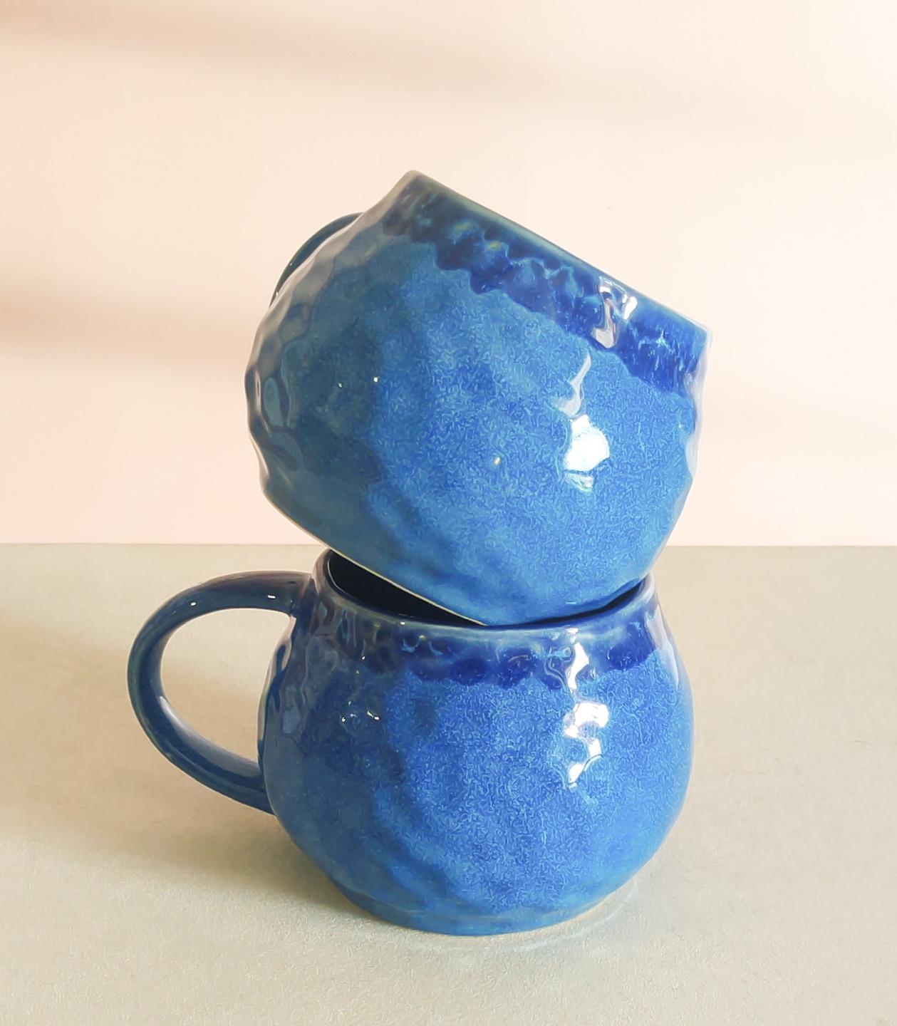 Classic Charm Ceramic Handmade Coffee Mug | Sapphire Blue | Set of 2