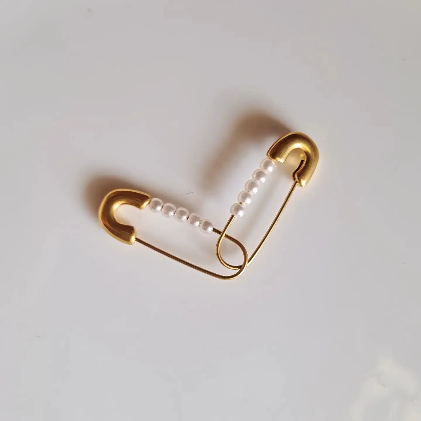 Pearly Safety Pin Earrings | Anti Tarnish thumbnail 3