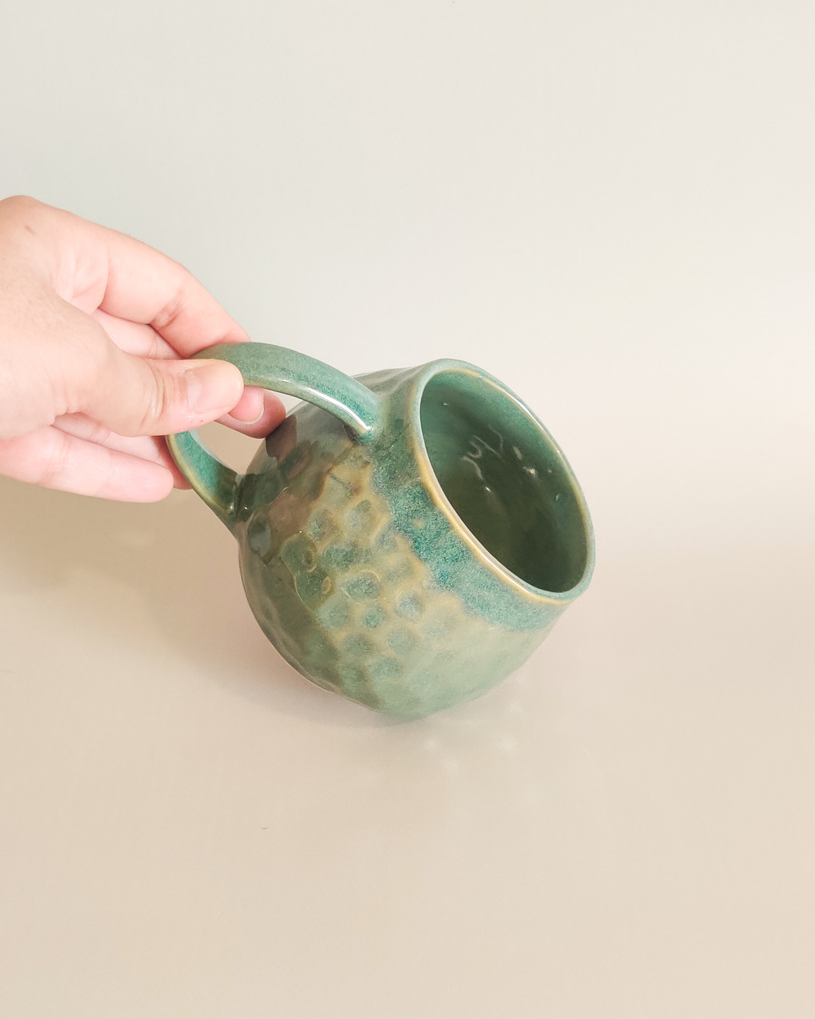 Classic Charm Ceramic Handmade Coffee Mug | Rustic Green | Set of 2 thumbnail 3