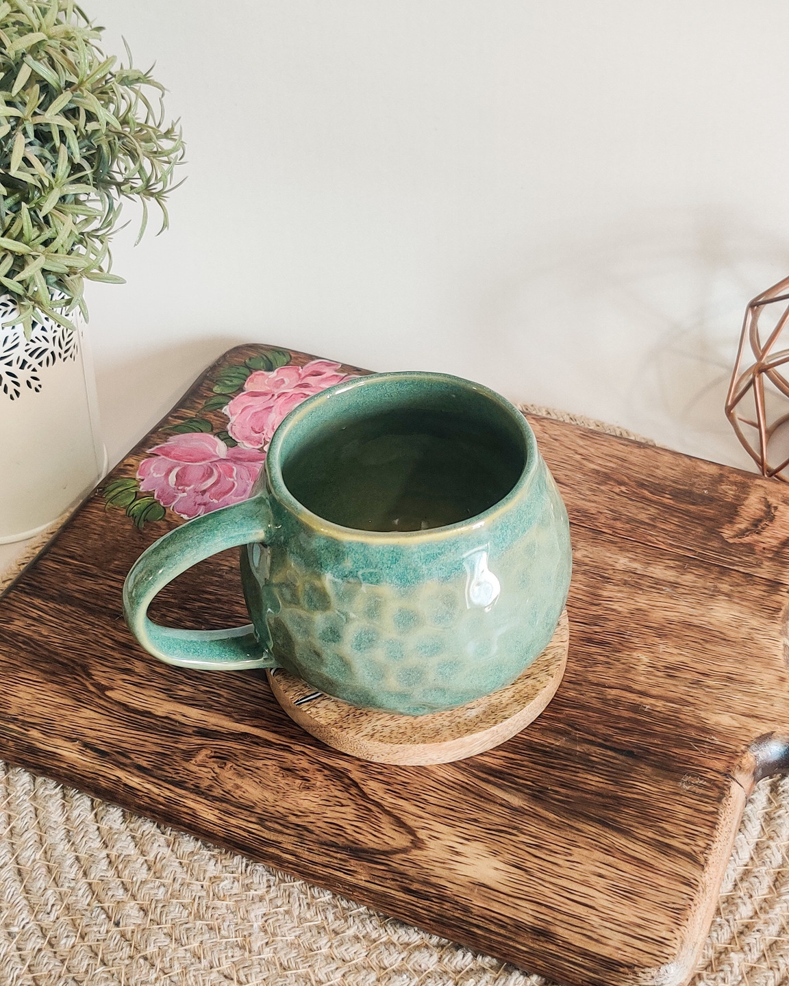 Classic Charm Ceramic Handmade Coffee Mug | Rustic Green | Set of 2